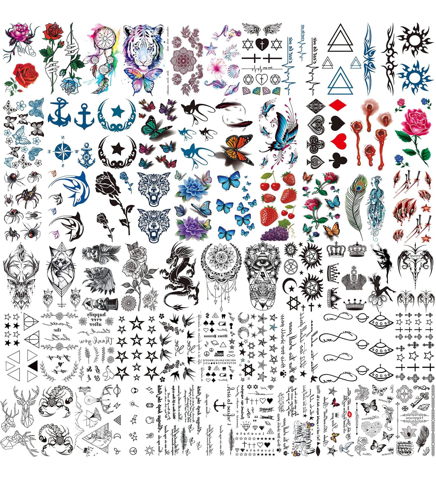 COKTAK 64 Sheets Waterproof Temporary Tattoos Set - Variety Pack for Men, Women, Kids - Moon, Star, Butterfly, Birds, Planets Designs - Arm, Neck, Face, Letters - Fake Tatoos Sticker Kit - Buy Online on GoSupps.com