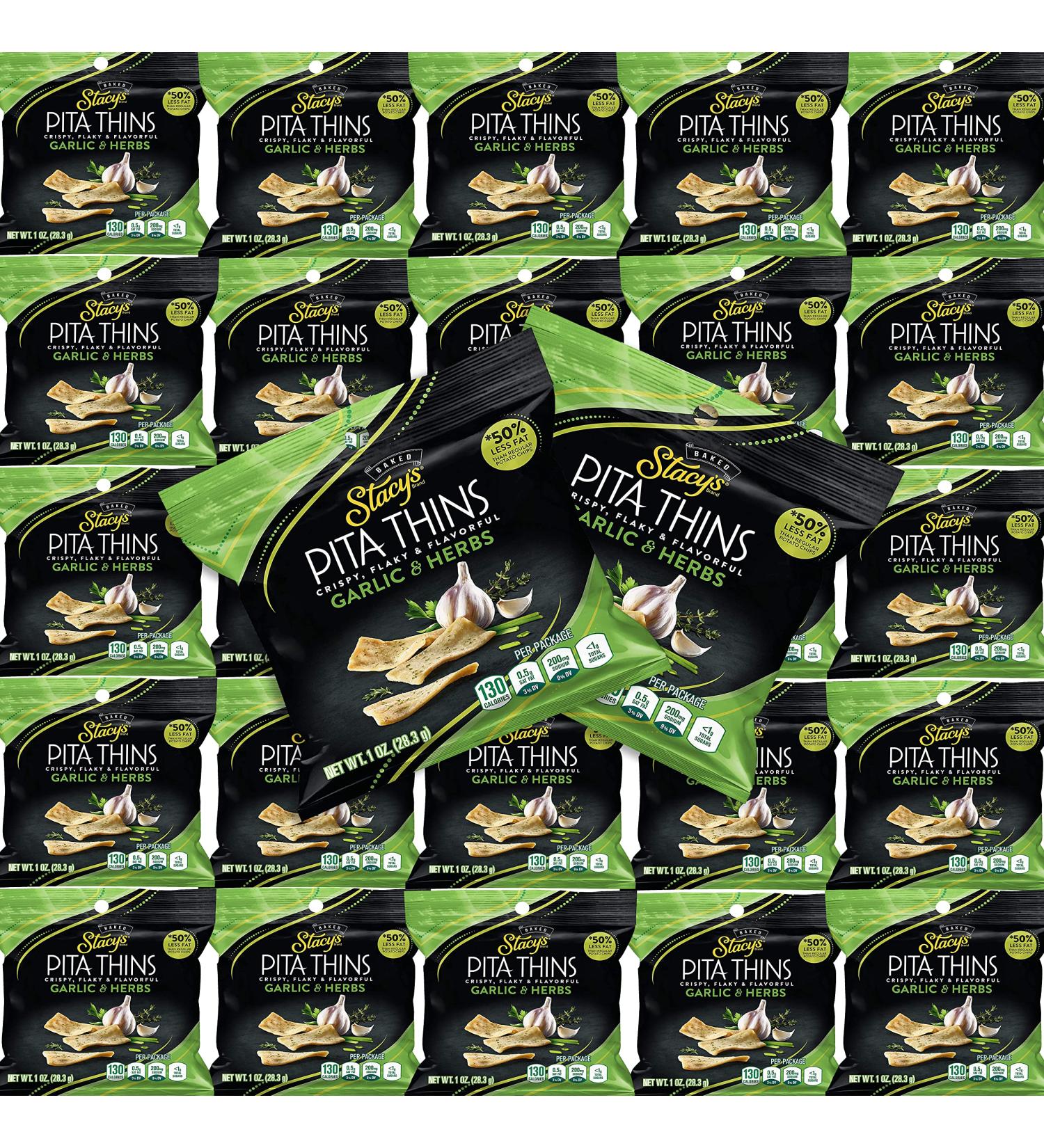 Stacy's Pita Thins Garlic & Herbs Chips (1 oz. 27 ct.) by Bussin Boxes - Healthy Snack Option - Buy Online on GoSupps.com