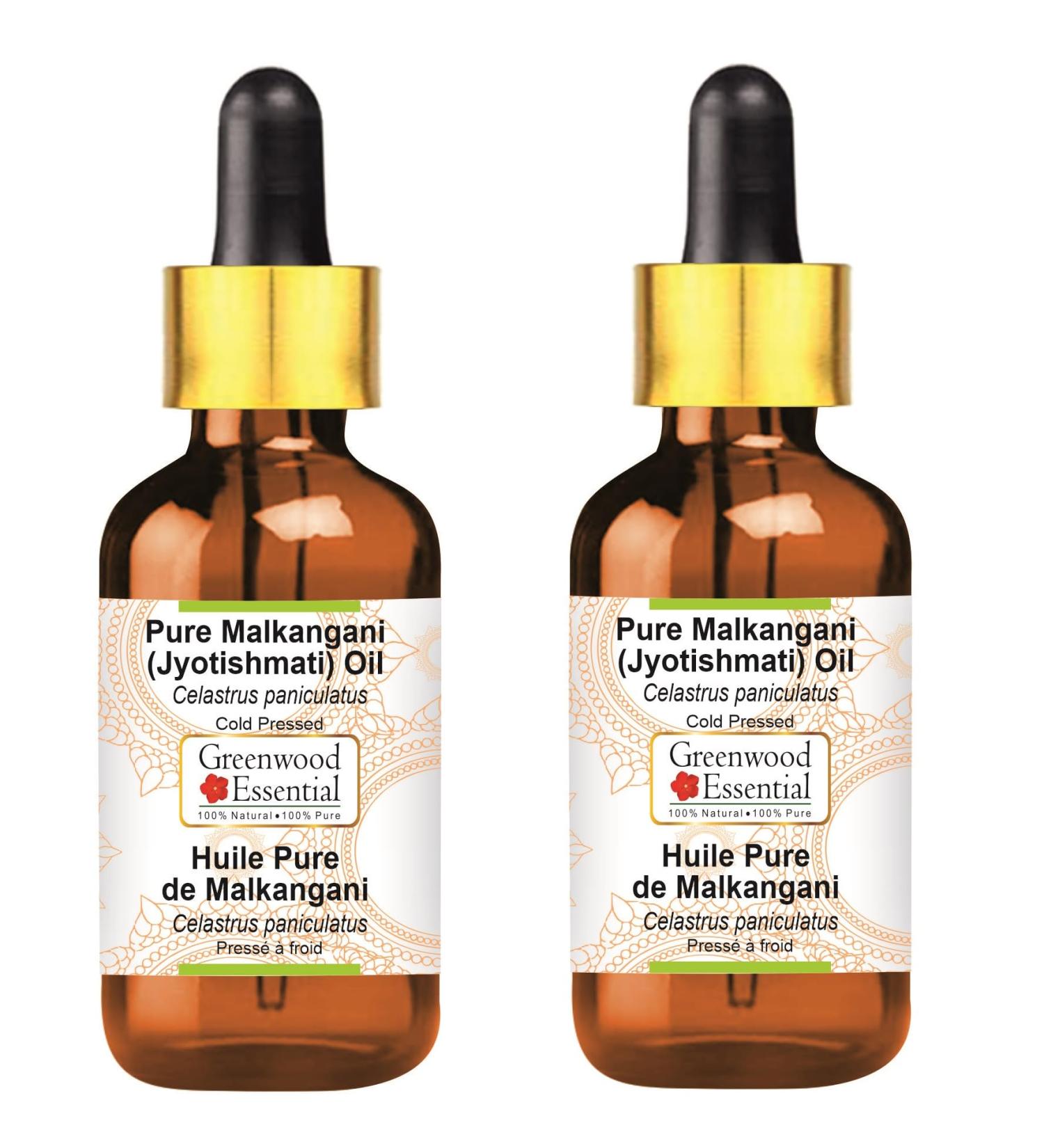 Greenwood Natural Malkangani Oil (Jyotishmati) - Pure Therapeutic Cold-Pressed Oil with Glass Dripper - Pack of 2 x 100ml (6.76 oz) - International Shipping Available - Buy Online on GoSupps.com