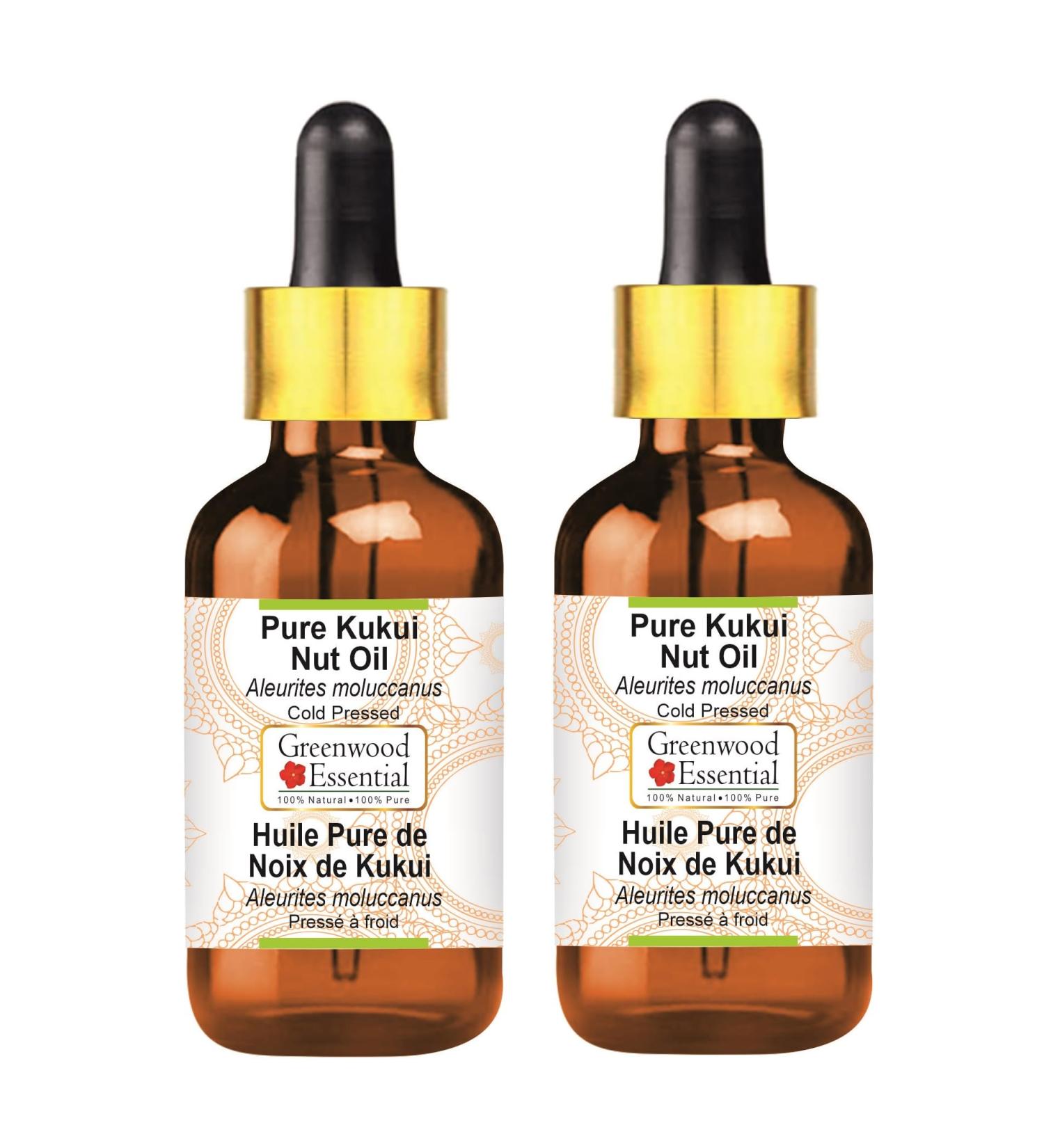 Buy Greenwood Essential Natural Kukui Nut Oil (100ml x 2) - Pure Cold-Pressed Therapeutic Quality with Glass Dripper - International Shipping Available - Buy Online on GoSupps.com