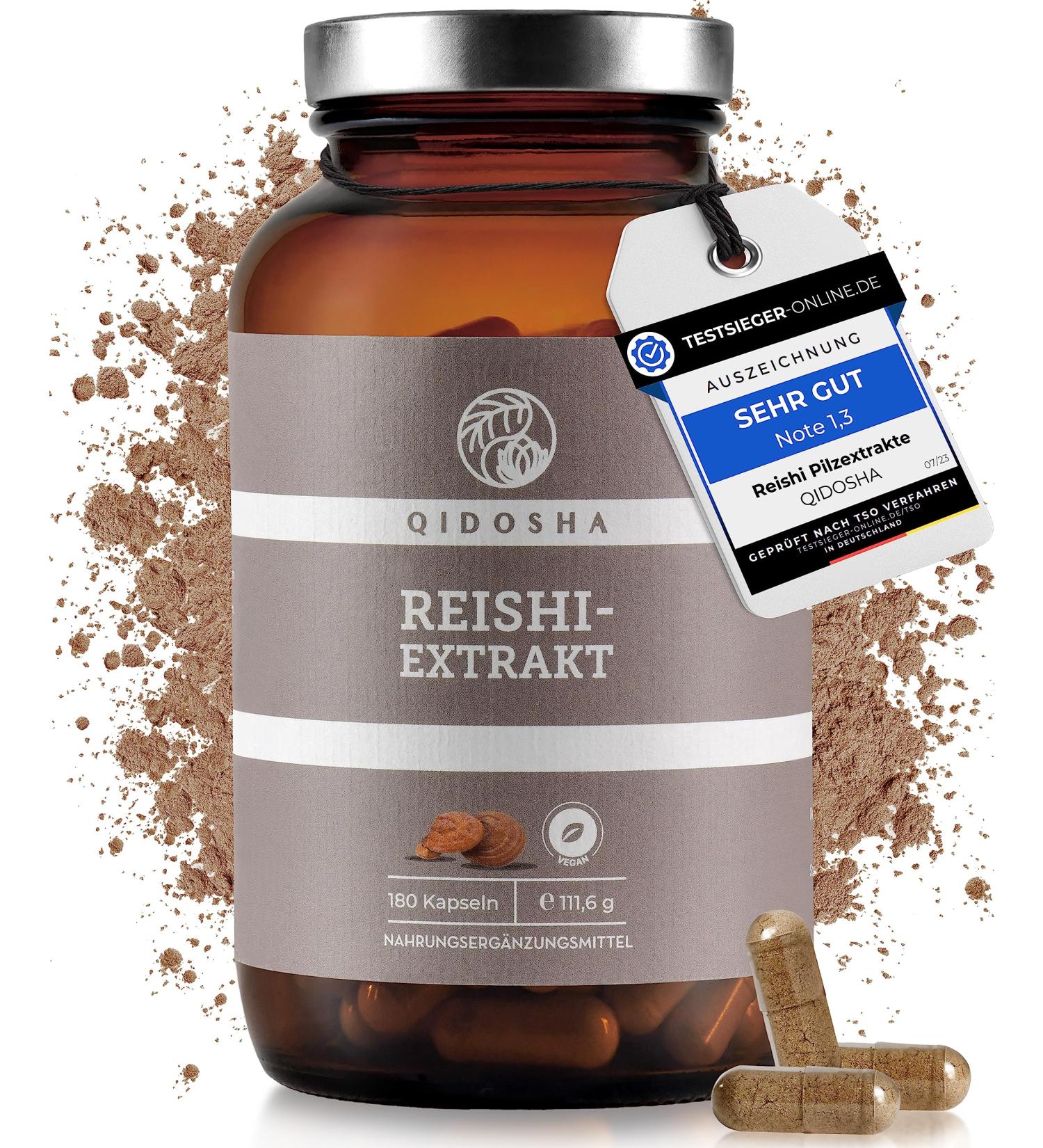 Qidosha Reishi Extract Capsules - 500mg 15:1 Premium Ganoderma Lucidum Vegan 180 Count - Top Test Winner 07/23 - Buy Online on GoSupps.com