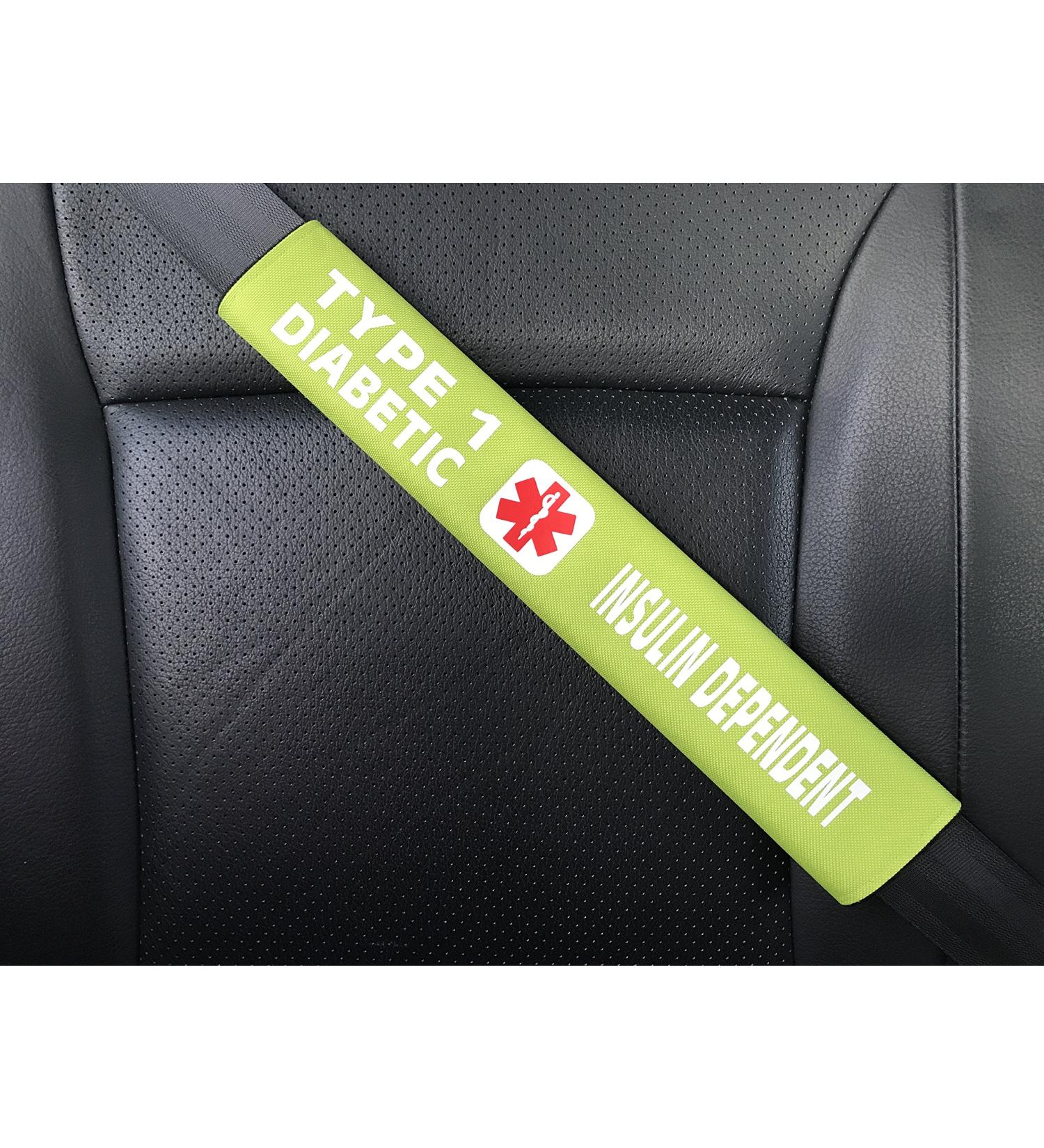 Type 1 Diabetes Insulin Dependent Medical Alert Seat Belt Cover (Bright Green)