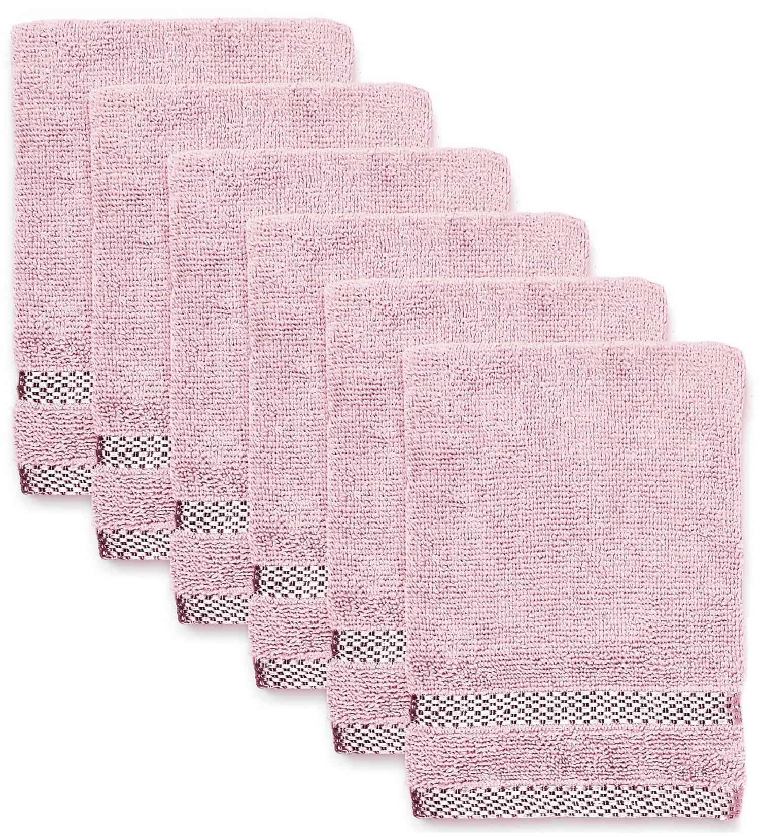 Weave Essentials - 6Pc ultrasoft & absorbent viscose wash gloves set | 15x20cm / 6x8inch | 100% cotton | Ideal as body wash makeup remover face cloths face towel | Colour: blush pink