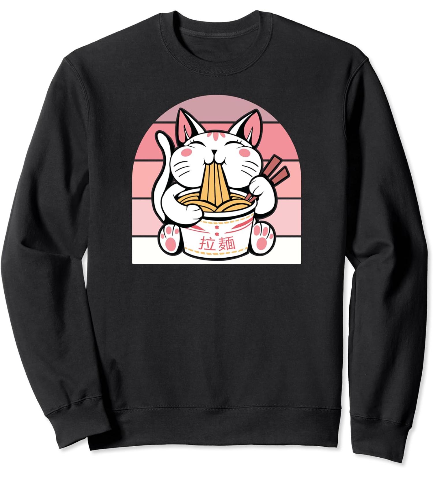 Kawaii Cat Neko Eating Ramen Noodle Soup Japanese Aesthetic Sweatshirt