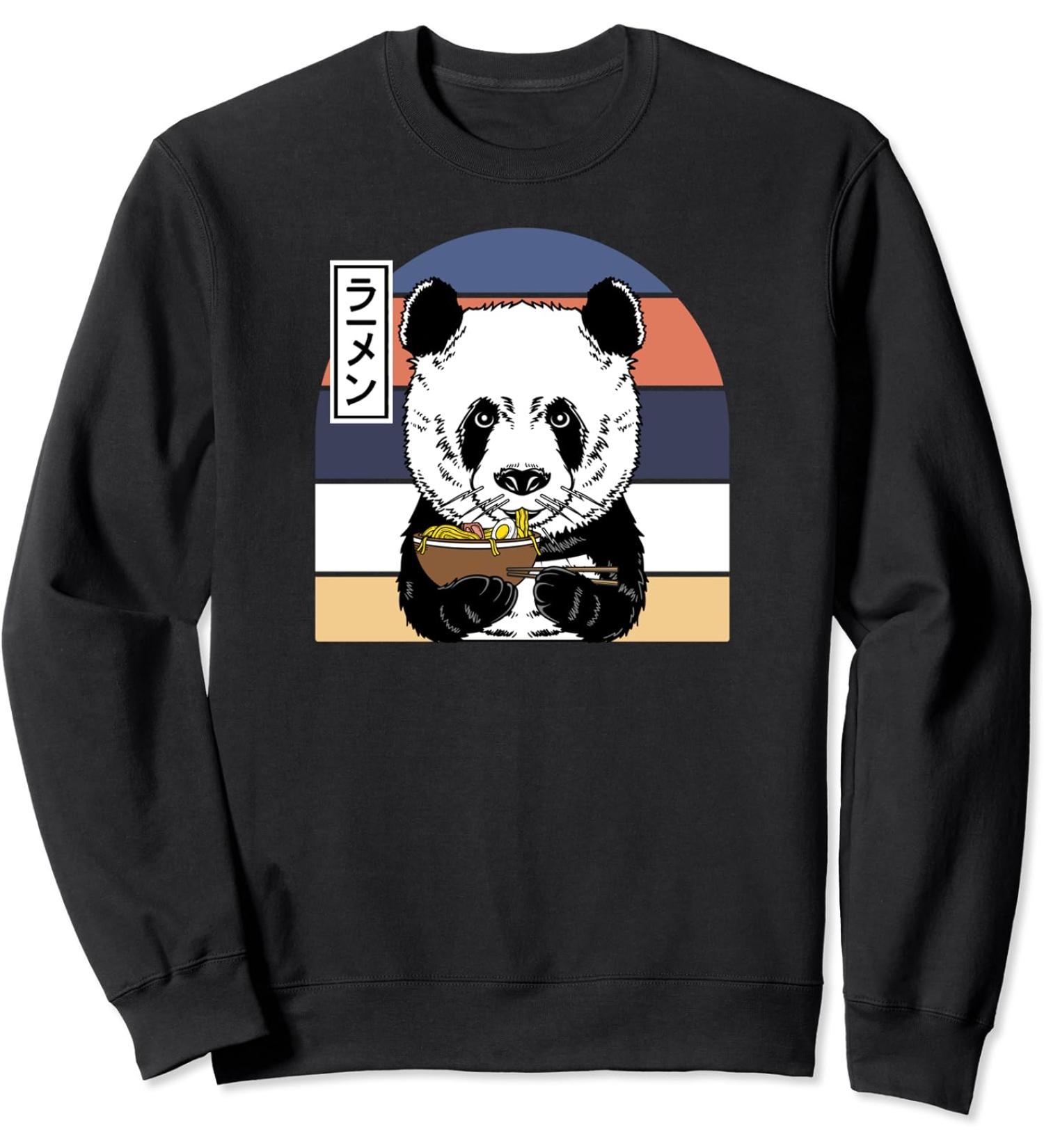 Panda Eating Ramen Noodle Soup Funny Anime Manga Lover Retro Sweatshirt