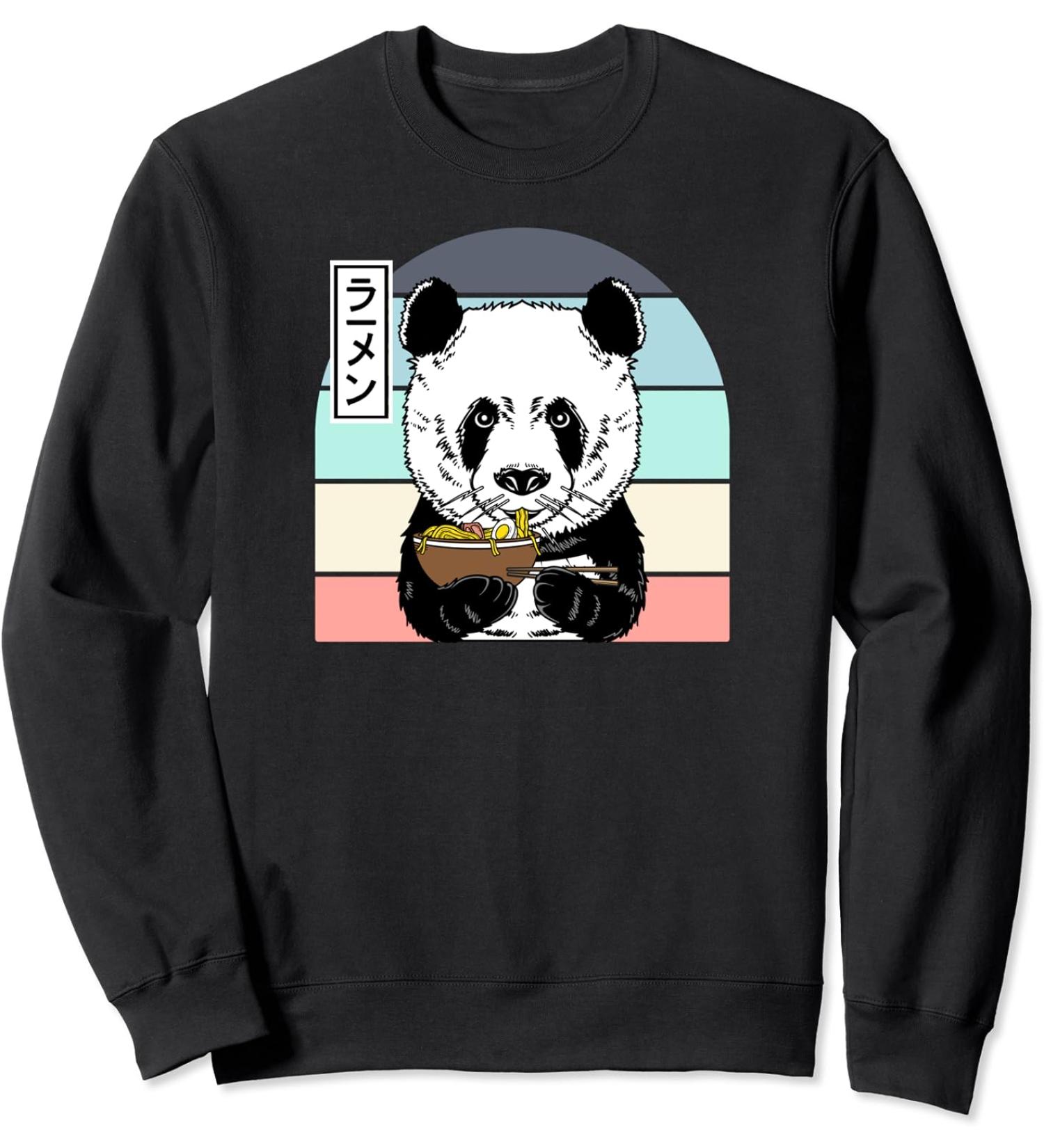 Panda Eating Ramen Noodle Soup Funny Anime Manga Lover Retro Sweatshirt