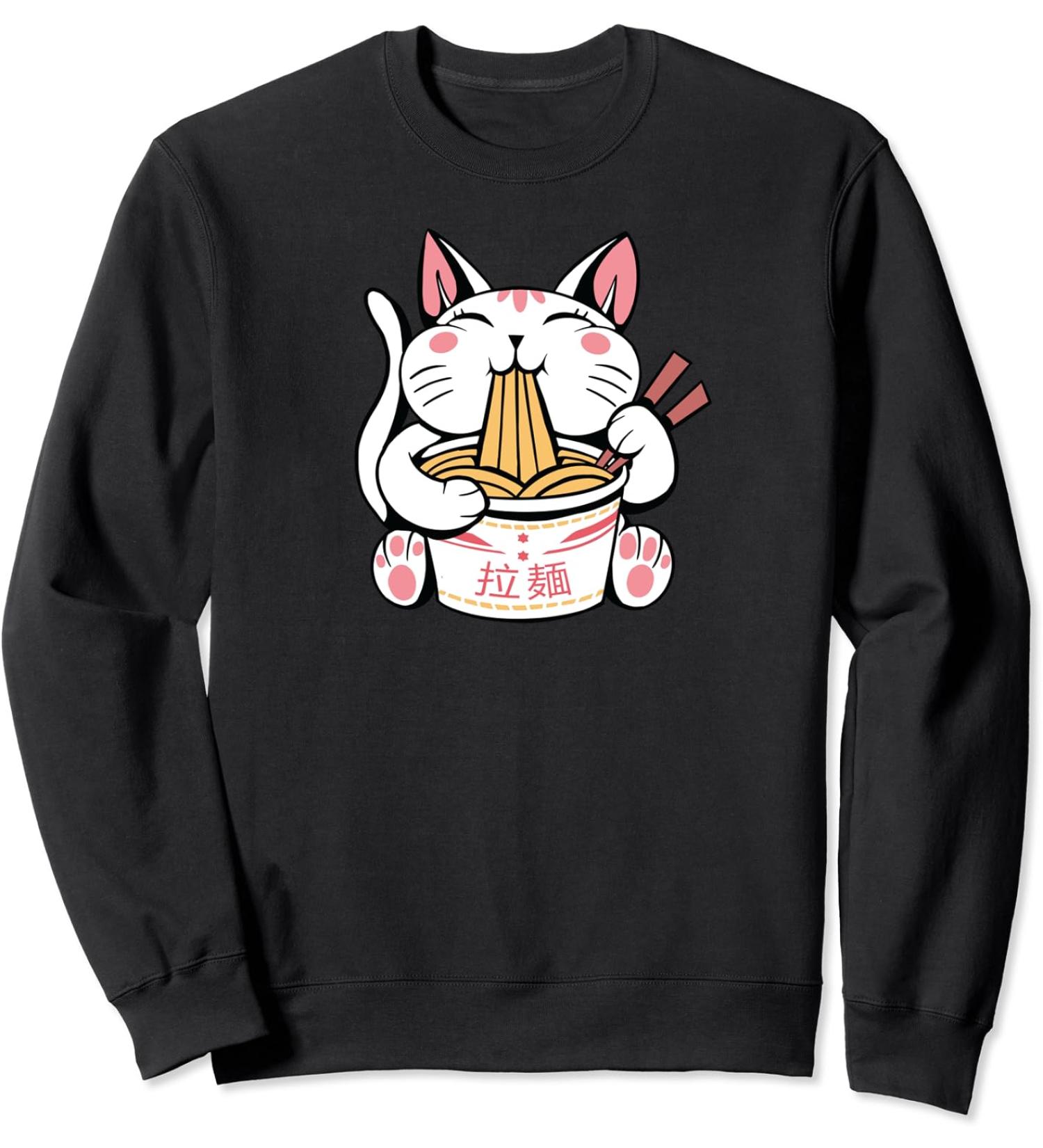 Kawaii Cat Neko Eating Ramen Noodle Soup Japanese Aesthetic Sweatshirt