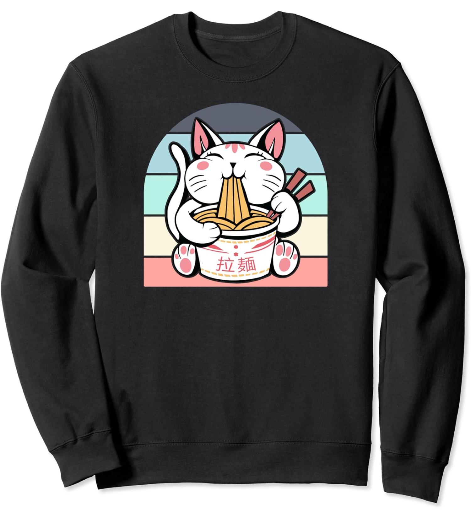 Kawaii Cat Neko Eating Ramen Noodle Soup Japanese Aesthetic Sweatshirt