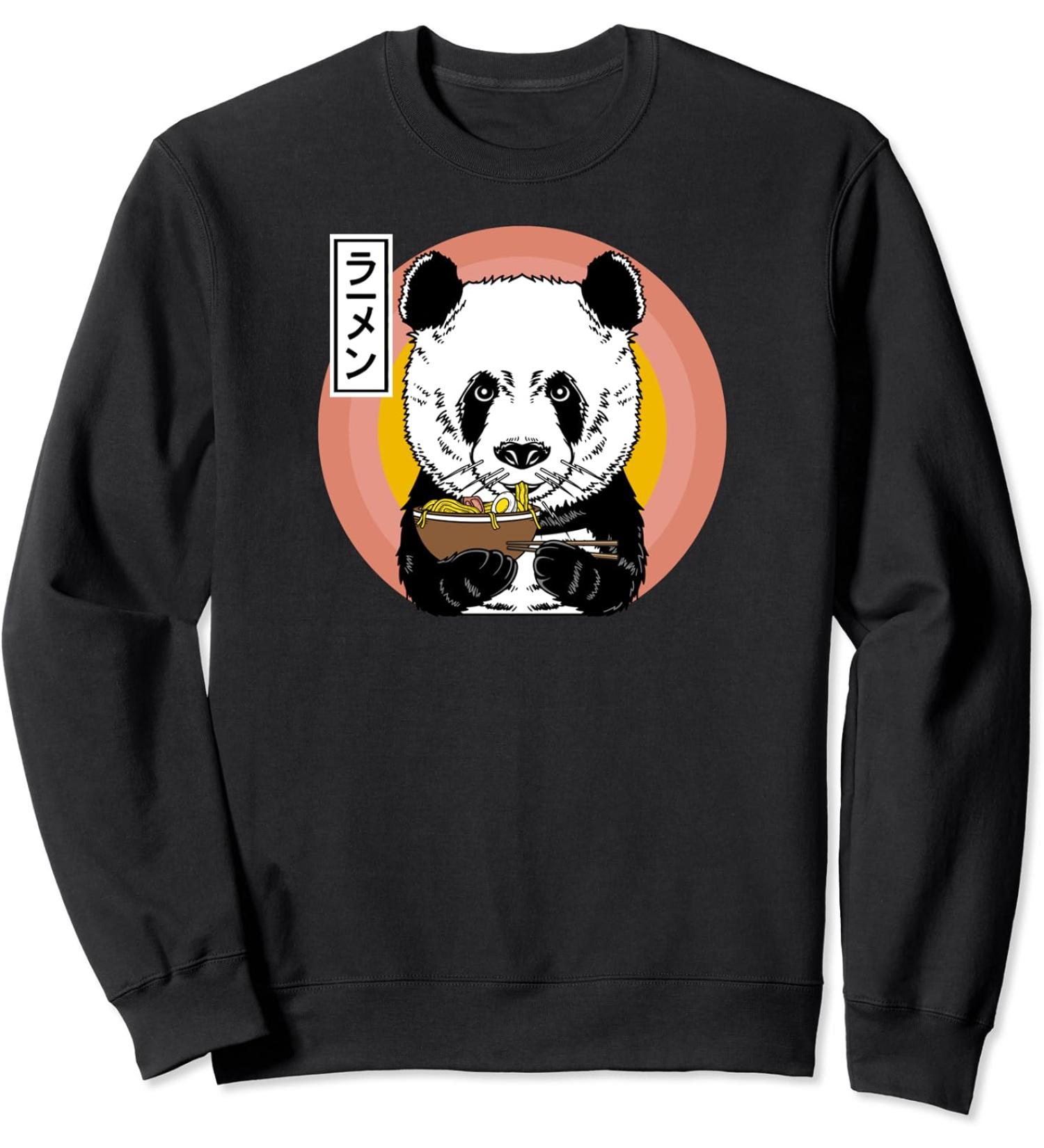 Panda Eating Ramen Noodle Soup Funny Anime Manga Lover Retro Sweatshirt