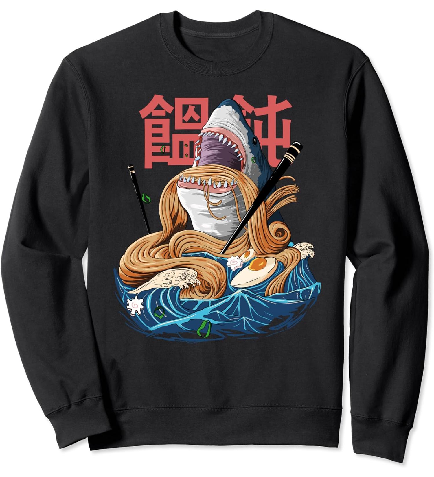 Japanese food Ramen Miso with Shark Kaiju Aestethic Sweatshirt