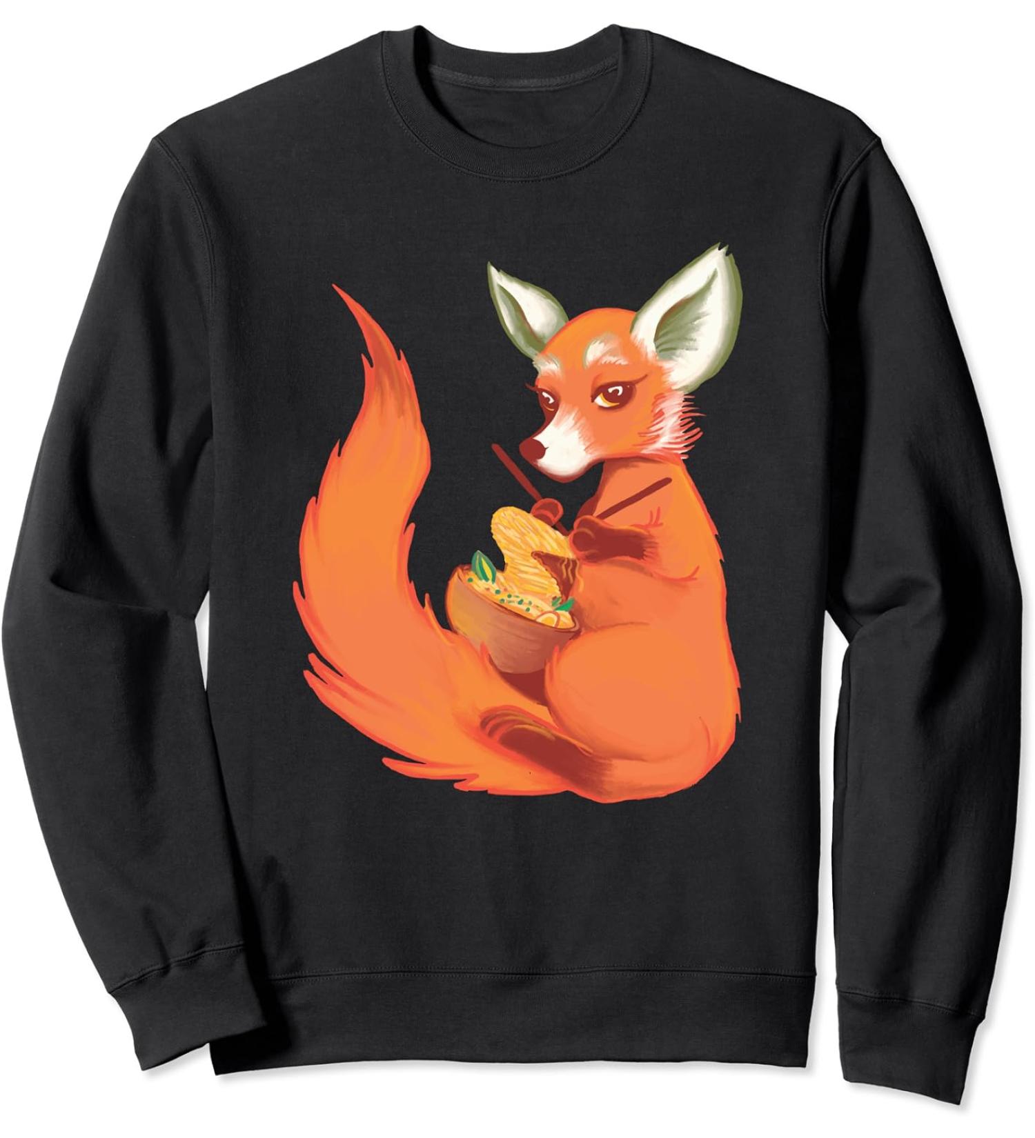 Fox Knitting Ramen Noodles Kawaii Japanese Anime Aesthetic Sweatshirt