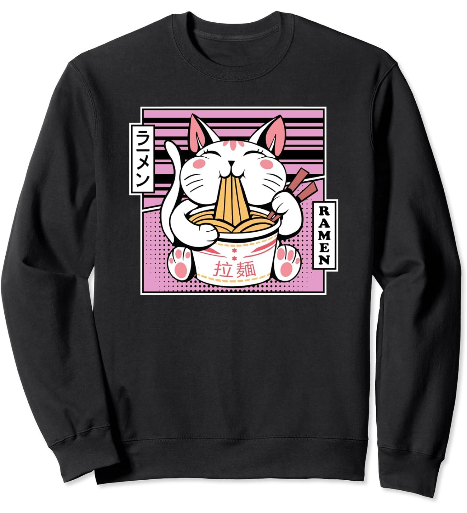 Kawaii Cat Neko Eating Ramen Noodle Soup Japanese Aesthetic Sweatshirt