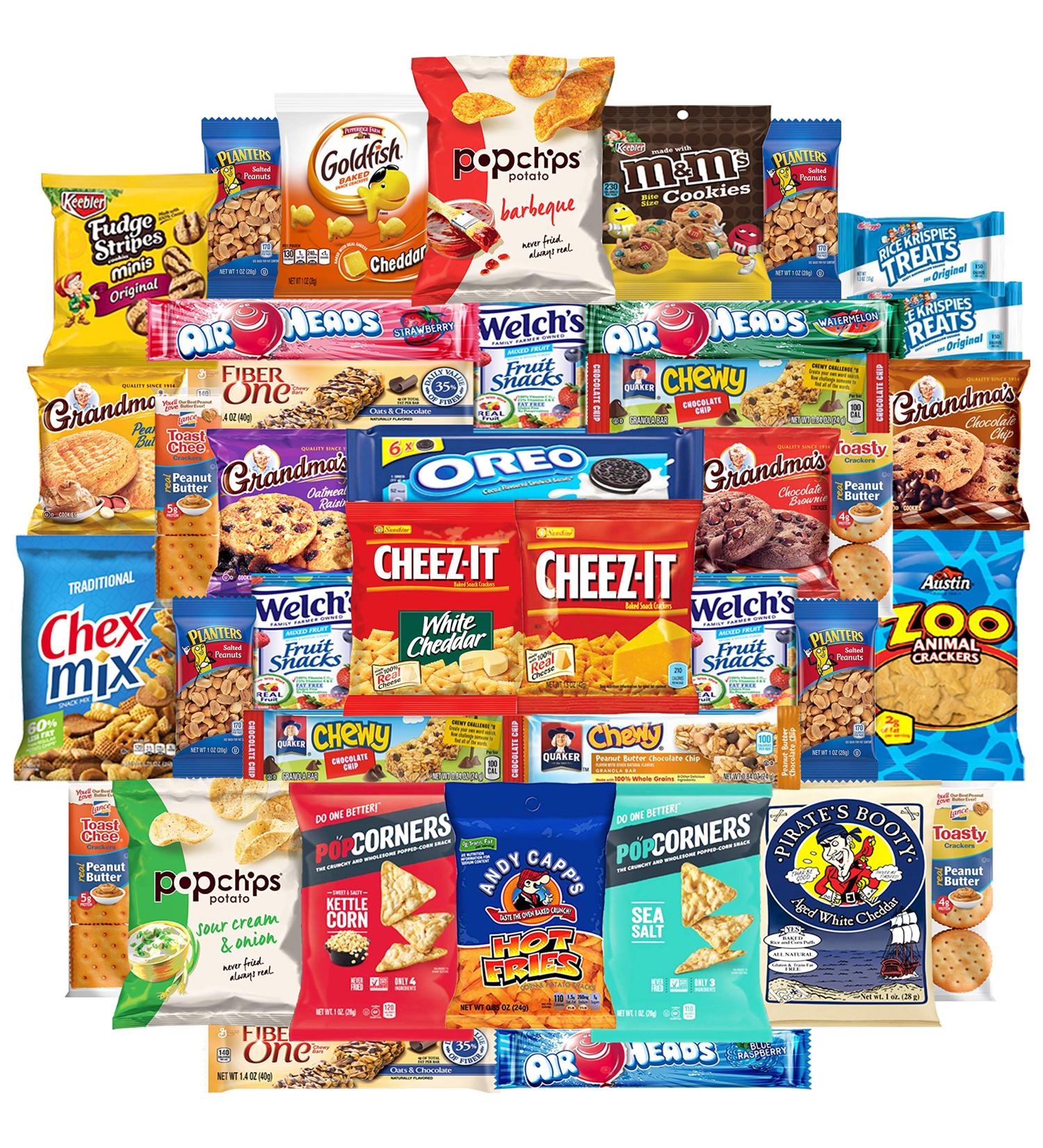 Variety Fun Care Package - 50 Count Bulk Sampler of Chips, Cookies, Candy & Crackers - Buy Online on GoSupps.com