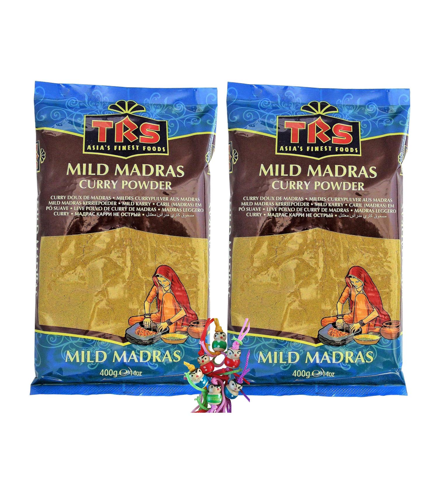 YOAXIA - 2 Series Pack - 2x 400g TRS Mild Curryp Powder from Madras / Mild Madras Curry Powder + a small lucky catus