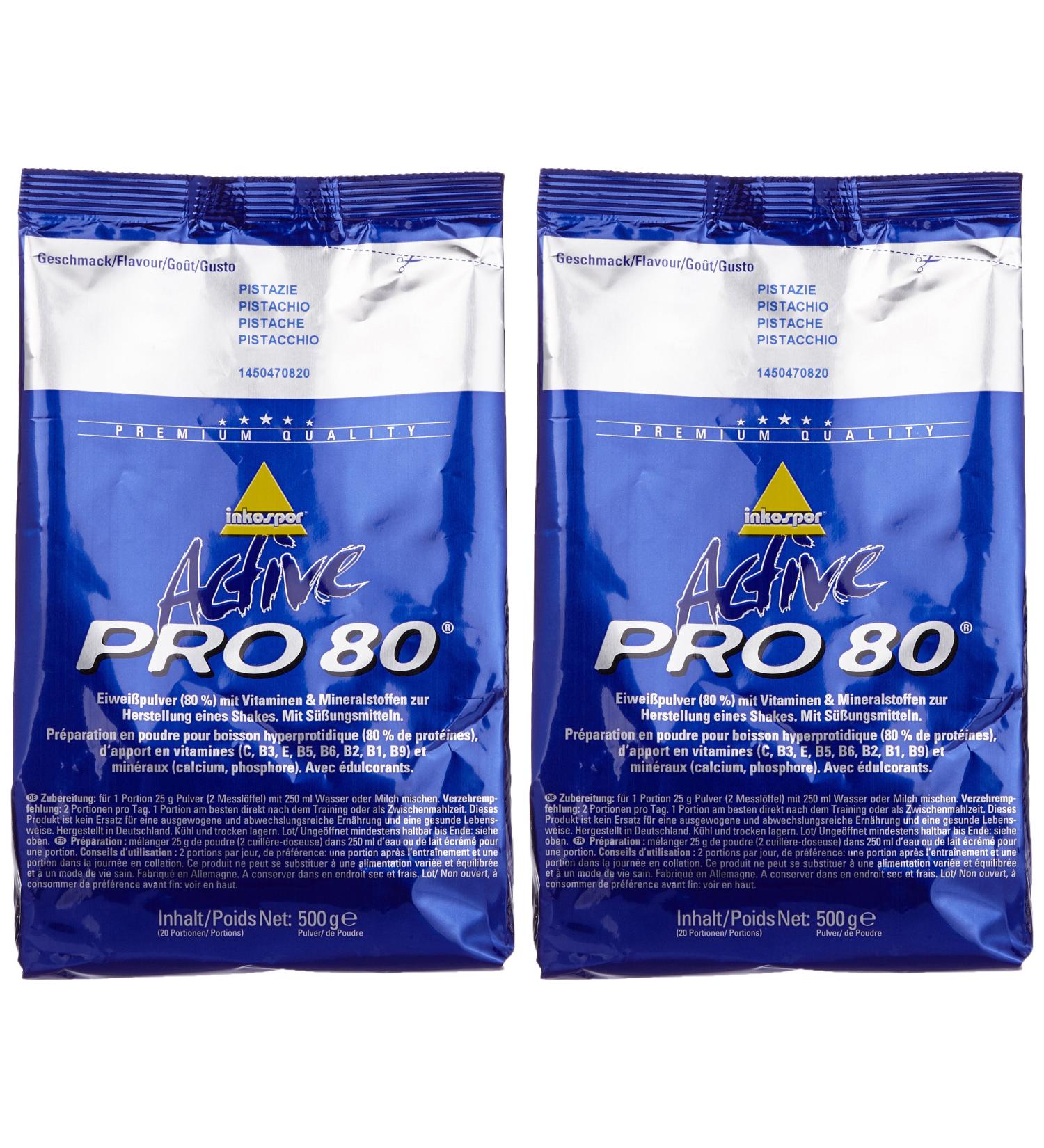 Inkospor Active Proteinshake Pro 80 Bags Double Pack (2 x 500g) Pistachio | 1kg Protein Supplement for Muscle & Recovery - Shop Internationally - Buy Online on GoSupps.com