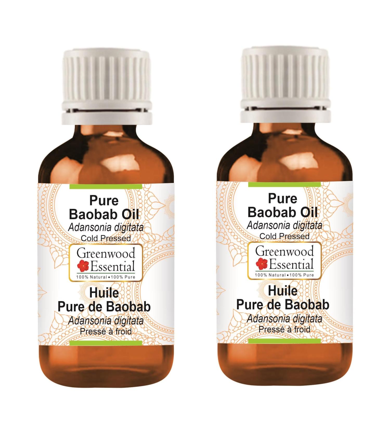 Buy Greenwood Essential Natural Pure Baobab Oil (Adansonia Digitata) - Therapeutic Quality Cold-Pressed - Pack of Two 100ml (6.76 oz) International Shipping Available - Buy Online on GoSupps.com