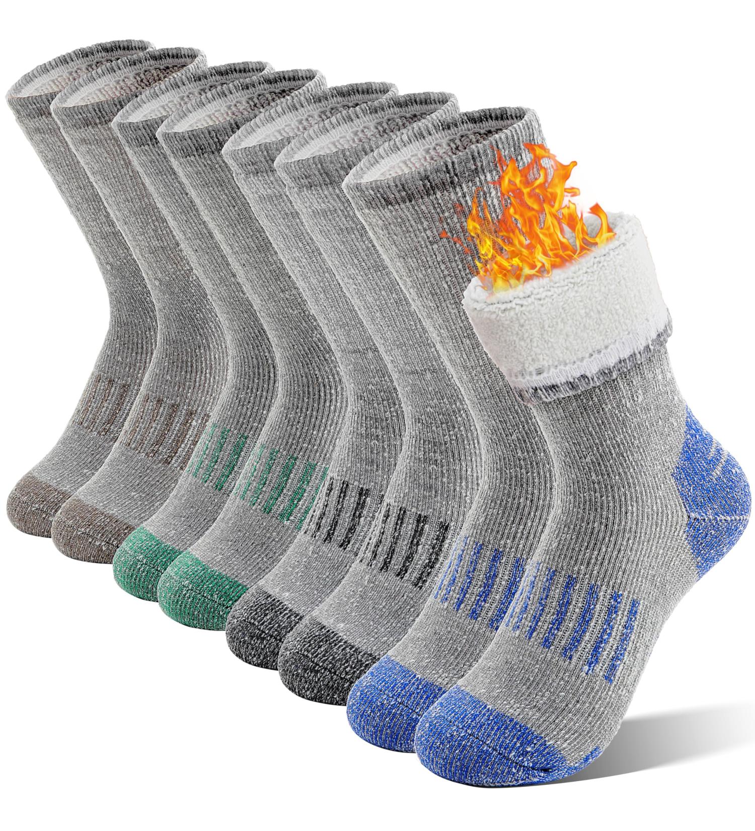Buy Warm Merino Hiking Socks for Kids - 4 Pairs - Thick Winter Sports Socks in Gray Blue Green Brown | Perfect Christmas Gift - Buy Online on GoSupps.com