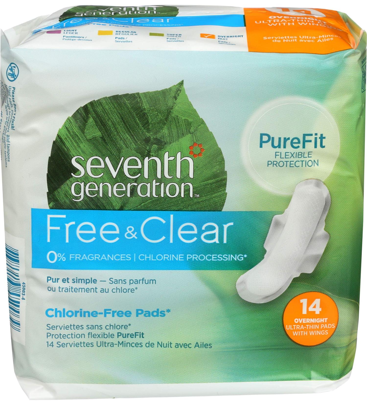 Seventh Generation Ultrathin Overnight Pads with Wings - Chlorine Free, 14 Count | Free & Clear - Buy Online on GoSupps.com