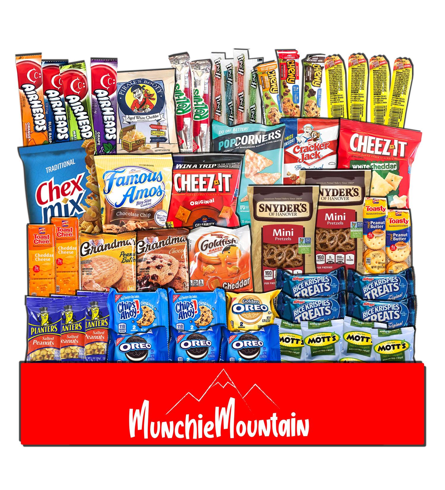 Munchie Mountain Ultimate 50-Count Snack Stock Pile and Care Package for College Students  Military Members  Friends  and Family - Buy Online on GoSupps.com