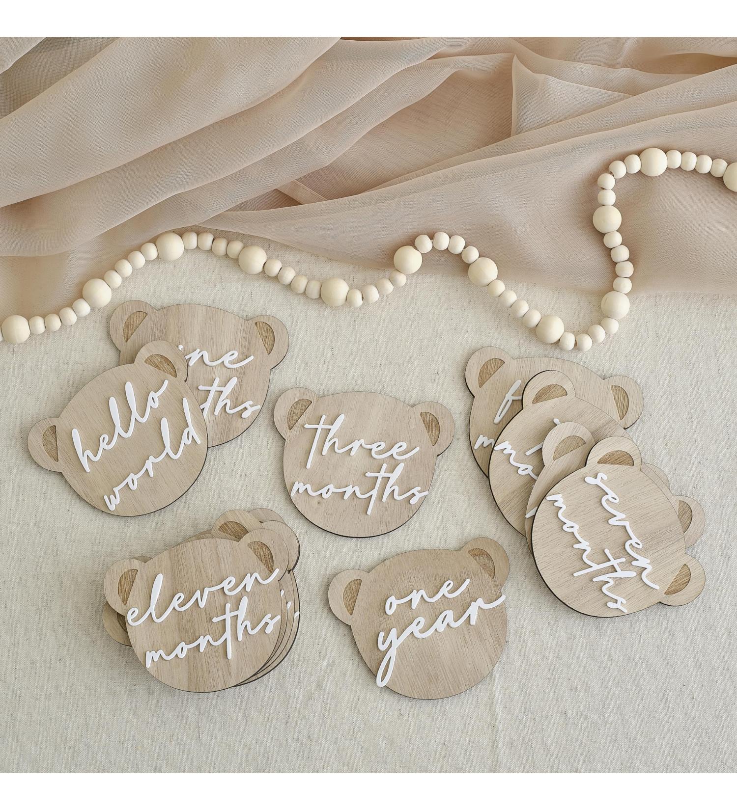 Ginger Ray 13 Baby Milky Milk Gondes - Teddy Bear & Hello World Sign | Neutral Milestone Signs for Baby Parties - Shop Internationally - Buy Online on GoSupps.com