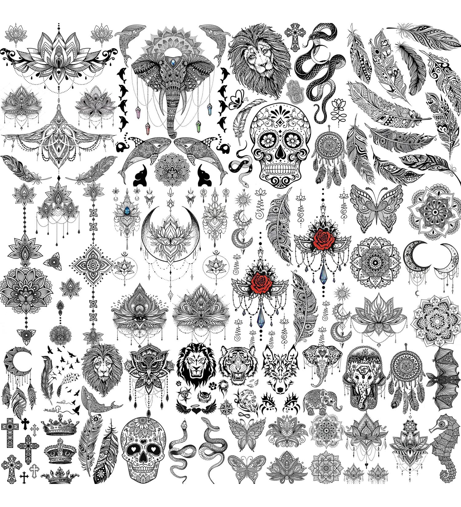 JOEHAPY 31 Sheets Indian Black Temporary Tattoos for Women - Bohemian 3D Design with Lotus, Tribal Figures, and Animals - Long-Lasting Fake Tattoos for Adults - Buy Online on GoSupps.com