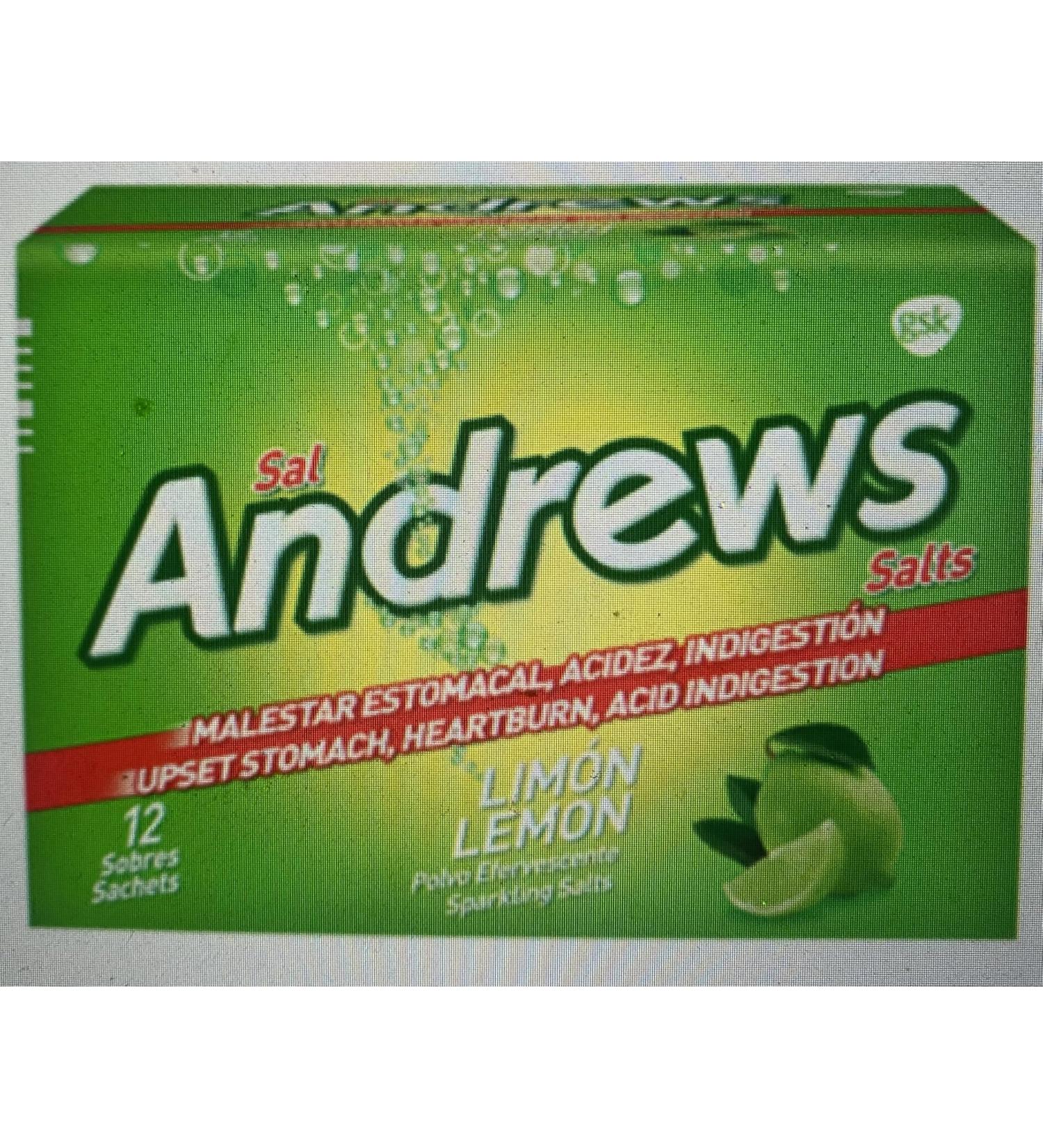 Andrews sal Lemon Flavor 12 Sachets Fast Relief for Upset Stomach Heartburn and Acid Indigestion