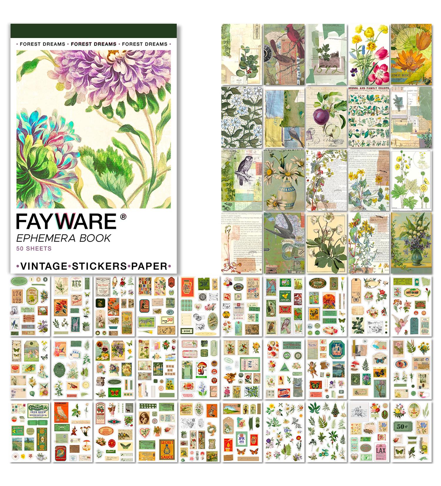 FAYWARE Washi Vintage Stickers and Papers - Botanical Ephemera for Scrapbooking and Journaling | 453 Stickers, 20 Papers | Forest Dreams - Buy Online on GoSupps.com