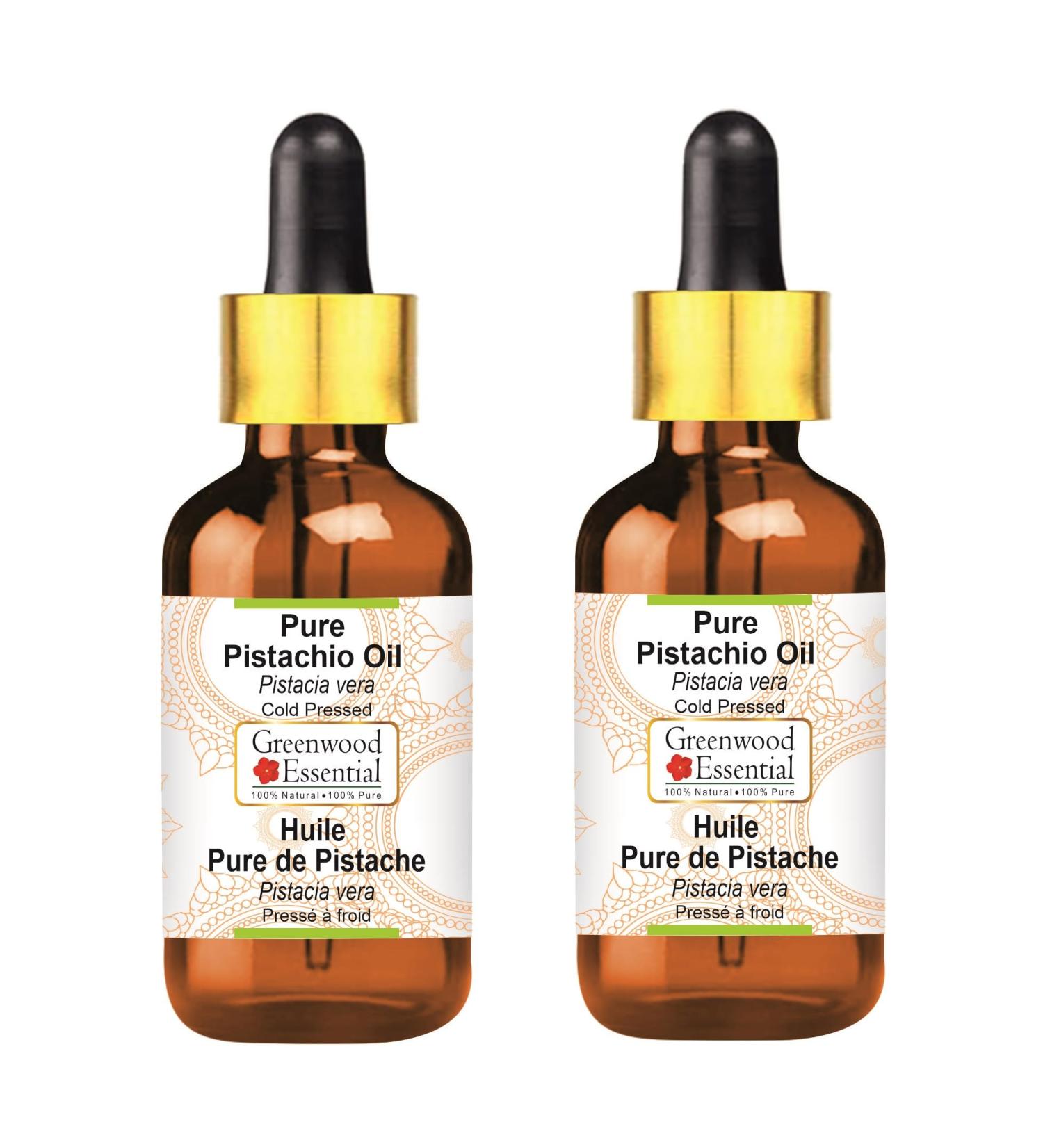 Buy Greenwood Essential Natural Pistachio Oil (Pistacia Vera) - Cold-Pressed & Therapeutic Quality 100ml x 2 with Glass Dripper - Ideal for Skin & Hair Care - Ships Internationally - Buy Online on GoSupps.com