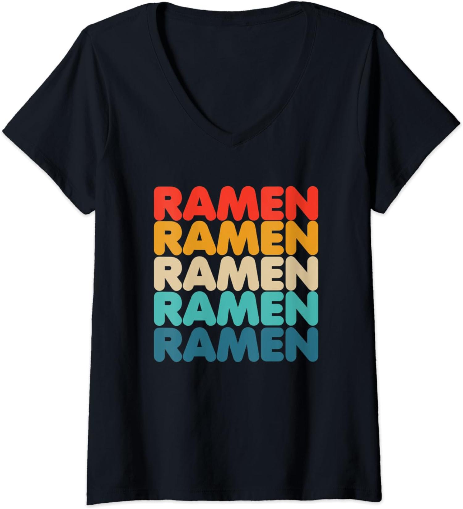 Womens Ramen Ramen Ramen Vintage 70s Asian Noodles Love 2 V-Neck T-Shirt