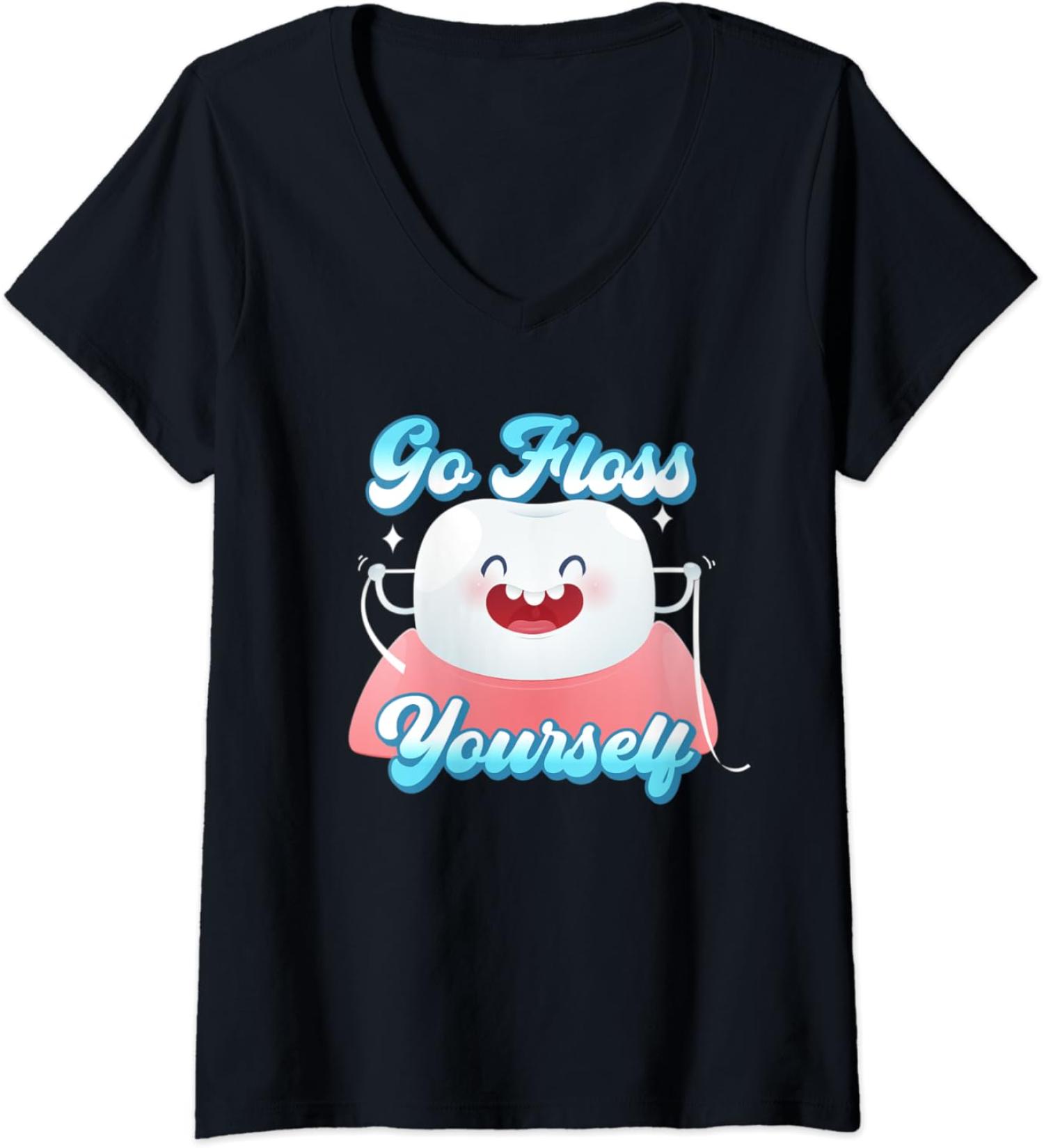 Womens Dental Floss Dental Floss Dental Flosser Orthodontic V-Neck T-Shirt