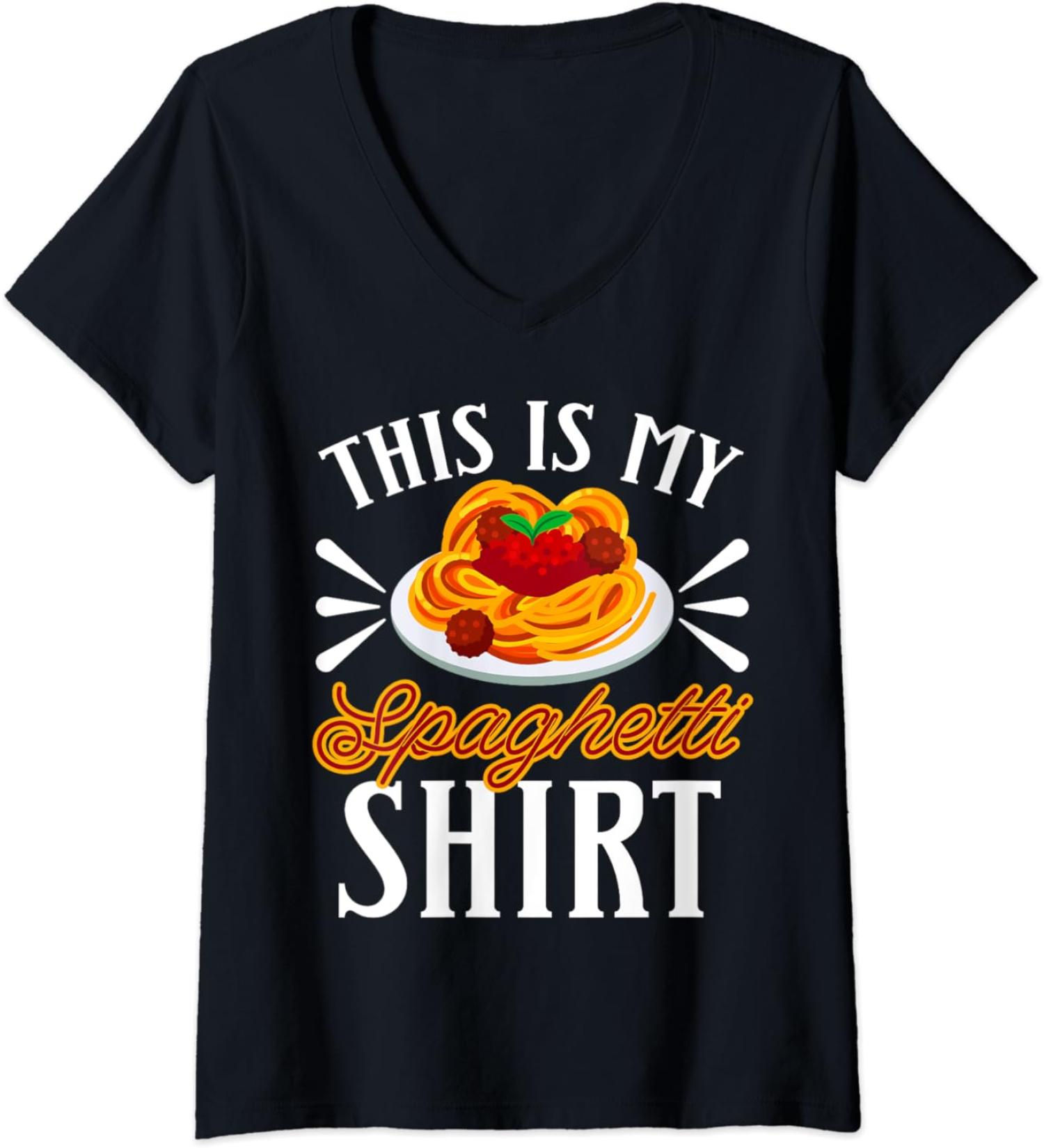 Womens This Is My Spaghetti Pasta Eat Food Meatballs Tomato Sauce V-Neck T-Shirt