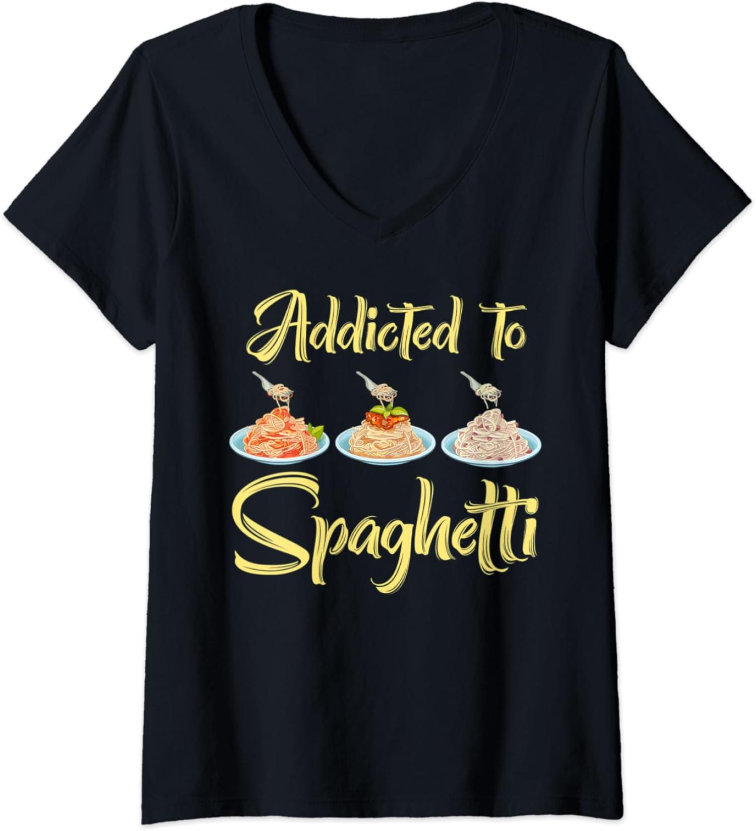 Womens Addicted To Spaghetti Pasta Eat Meatballs Tomato Sauce Tees V-Neck T-Shirt