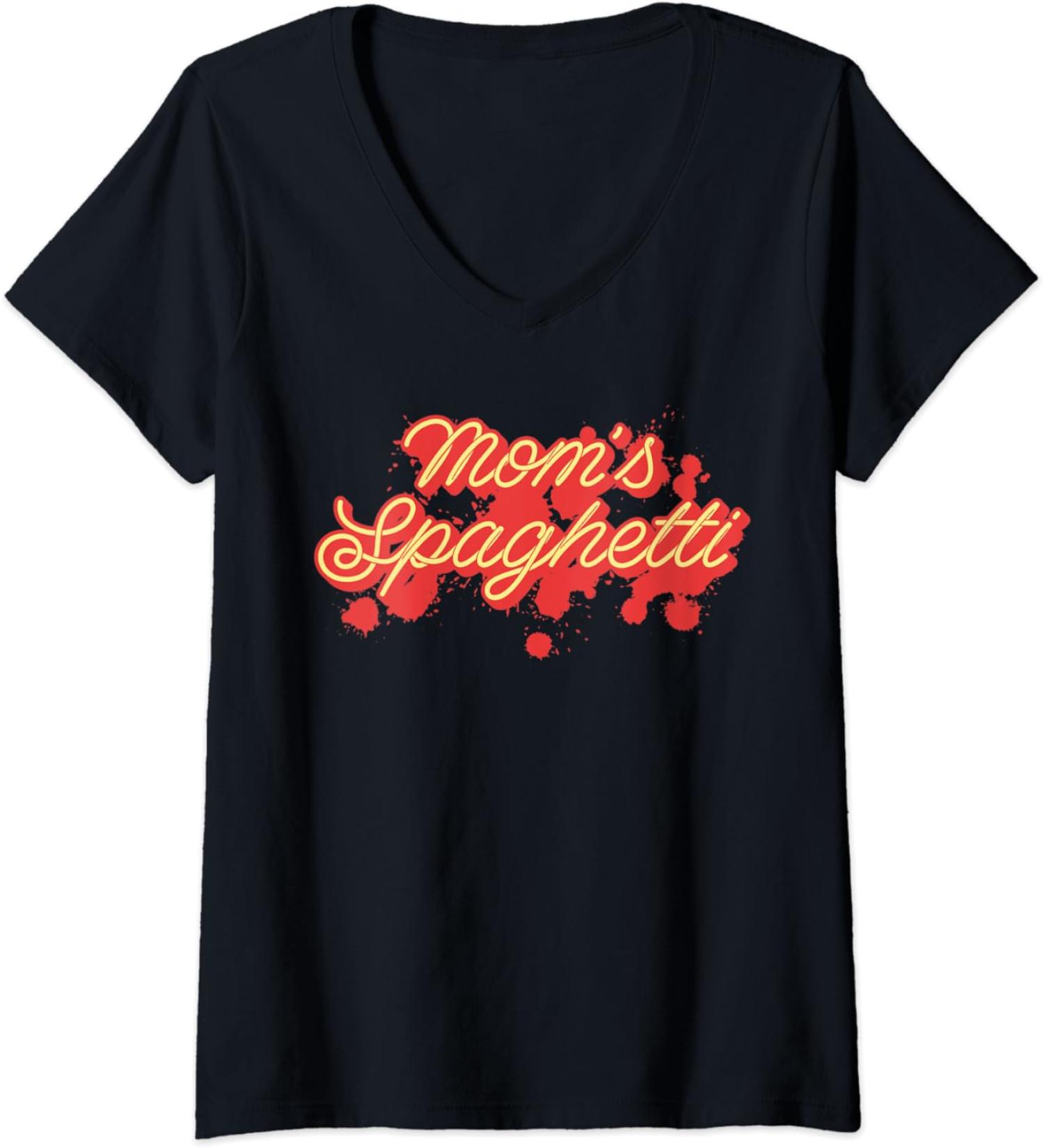 Womens Mom's Spaghetti Meatballs Tomato Sauce Mother's Day Mommy V-Neck T-Shirt