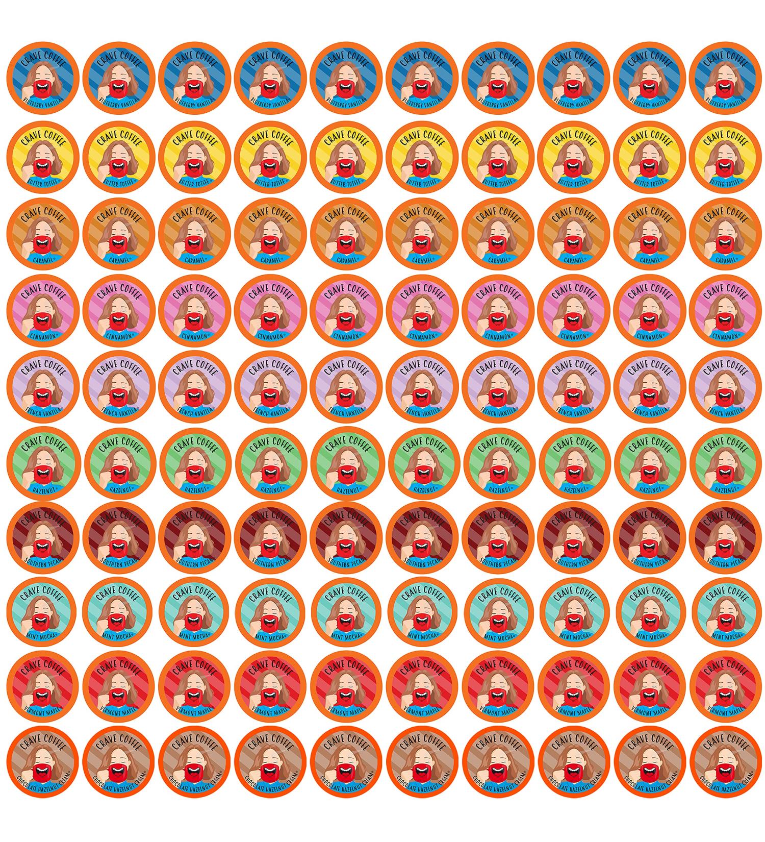 Crave Beverages Flavored Coffee Pods Sampler - 100 Count Assorted Variety Pack - Compatible with 2.0 K-Cup Brewers - Buy Online on GoSupps.com