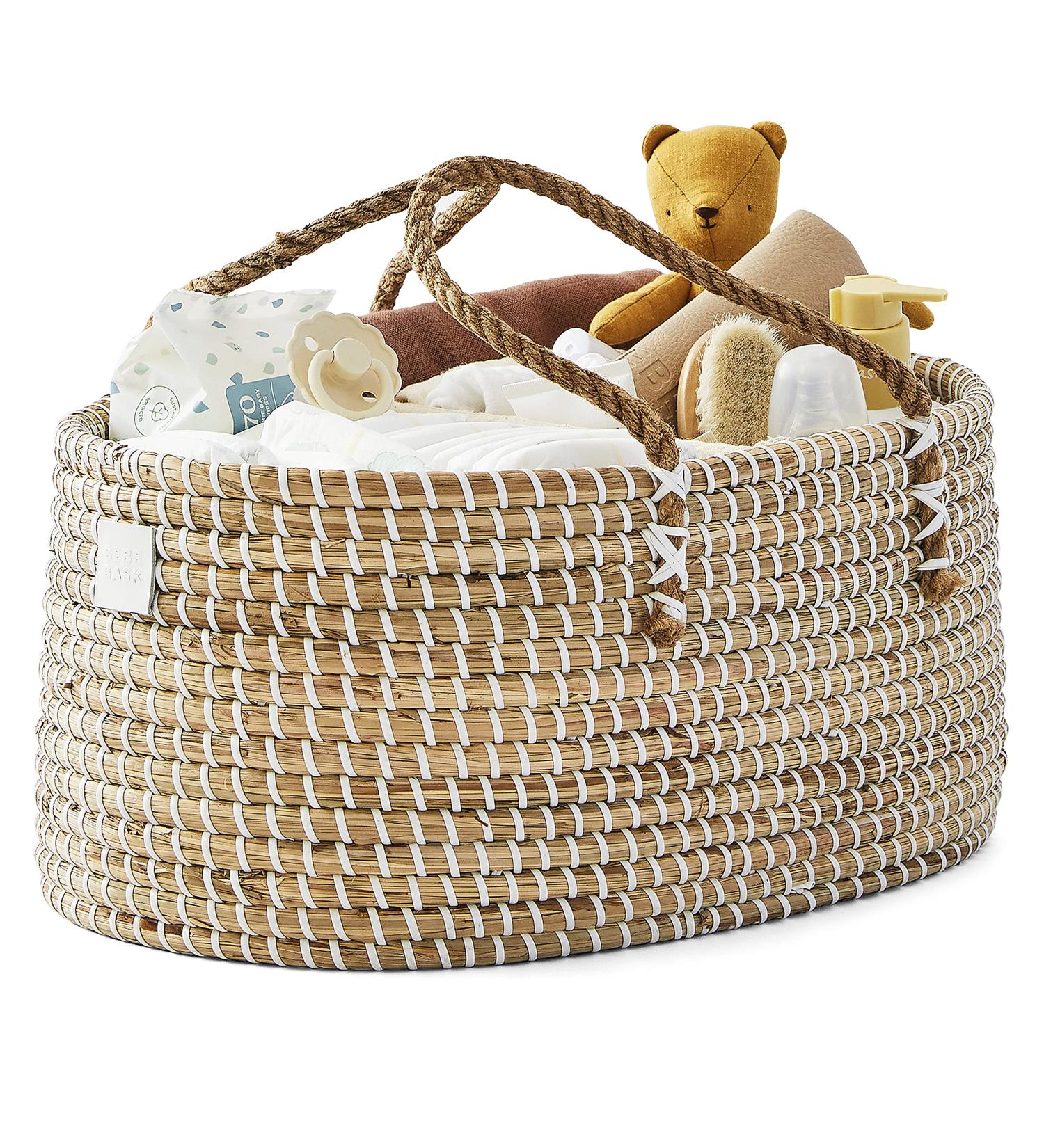 BEBE BASK Handmade Organic Seagrass Diaper Caddy Organizer - Luxury Basket for Baby Girl & Boy - Buy Online on GoSupps.com