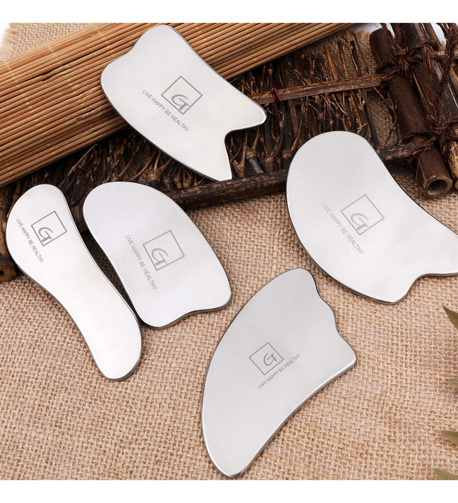 Titanium Gua Sha Scraping Massage Tool Set for Physical Therapy - Reduce Muscle Pain, Myofascial Release, Scar Tissue Breaking - 5 Piece Set - Buy Online on GoSupps.com