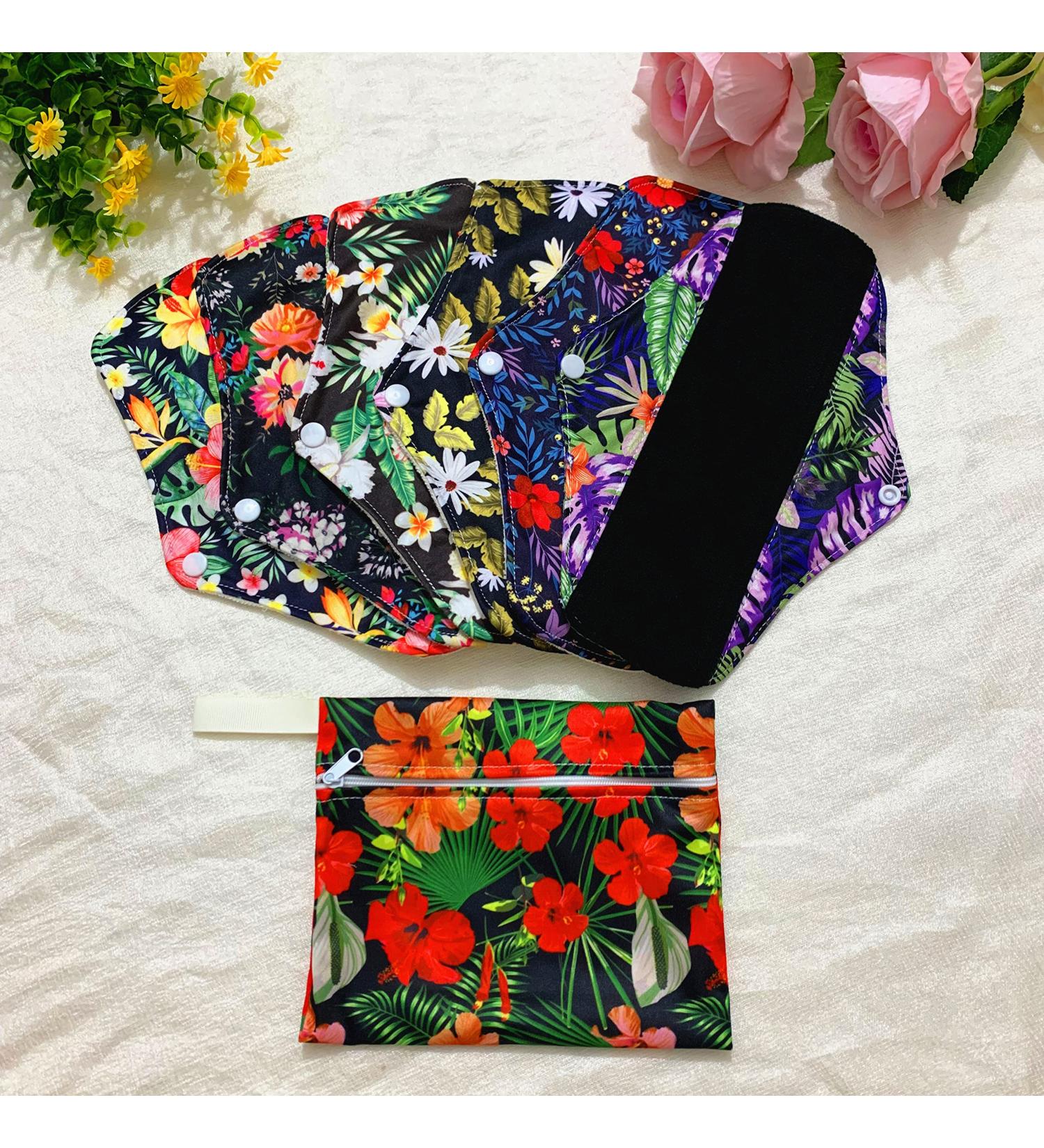 10 Pcs Reusable Menstrual Pads Set w/ Wet Bag - Regular Flow Waterproof Mama Cloth Sanitary Napkins (Bamboo Charcoal) - Buy Online on GoSupps.com