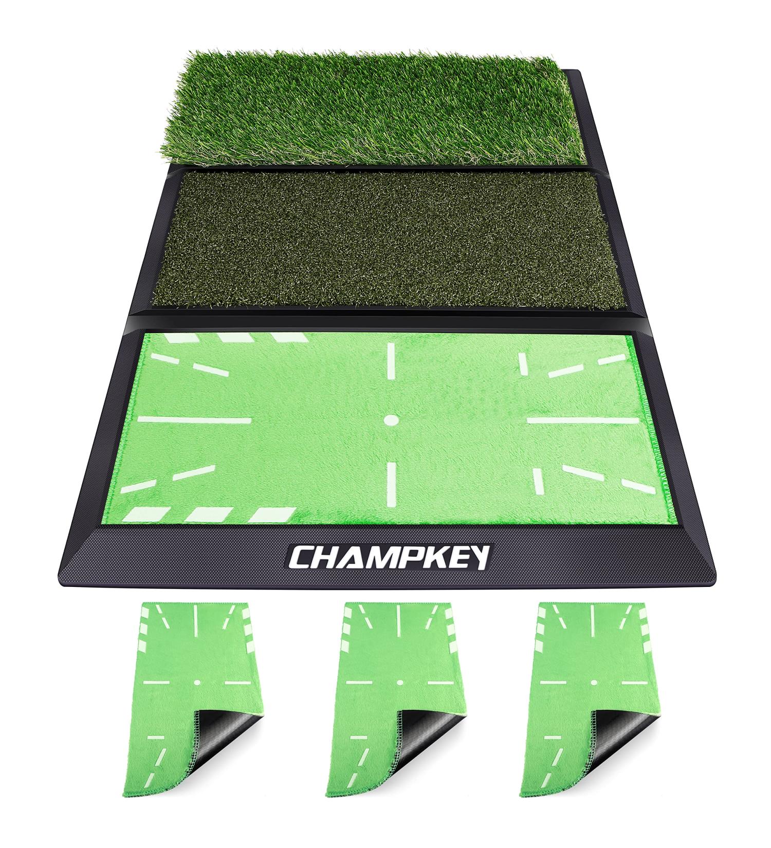 CHAMPKEY TRI-Turf Golf Hitting Mat Come with 3 Impact Surfaces - Nylon Turf Fairway Golf Mat - Traces Swing Path and Improve Swing Accuracy - Buy Online on GoSupps.com