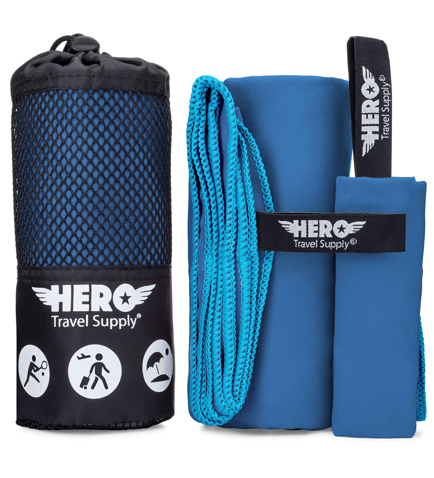 Hero Microfiber Towel for Travel, Camping, Beach, Gym - 24x48 with Bonus Washcloth (Blue) - Buy Online on GoSupps.com