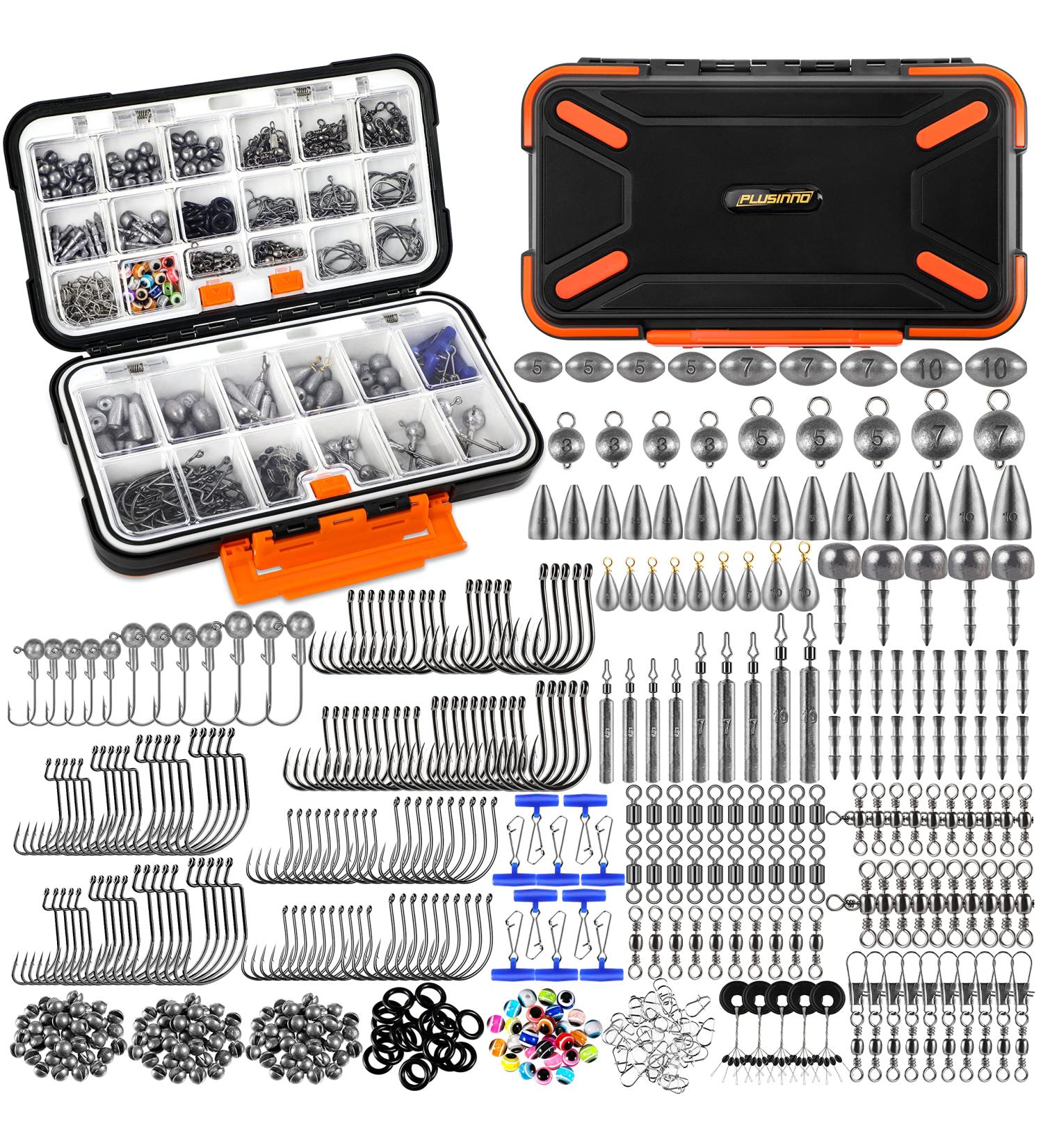 PLUSINNO 264/397pcs Fishing Accessories Kit with Tackle Box - Hooks, Weights, Swivels, Beads - Bass Trout Fishing Gear Set - Buy Online on GoSupps.com