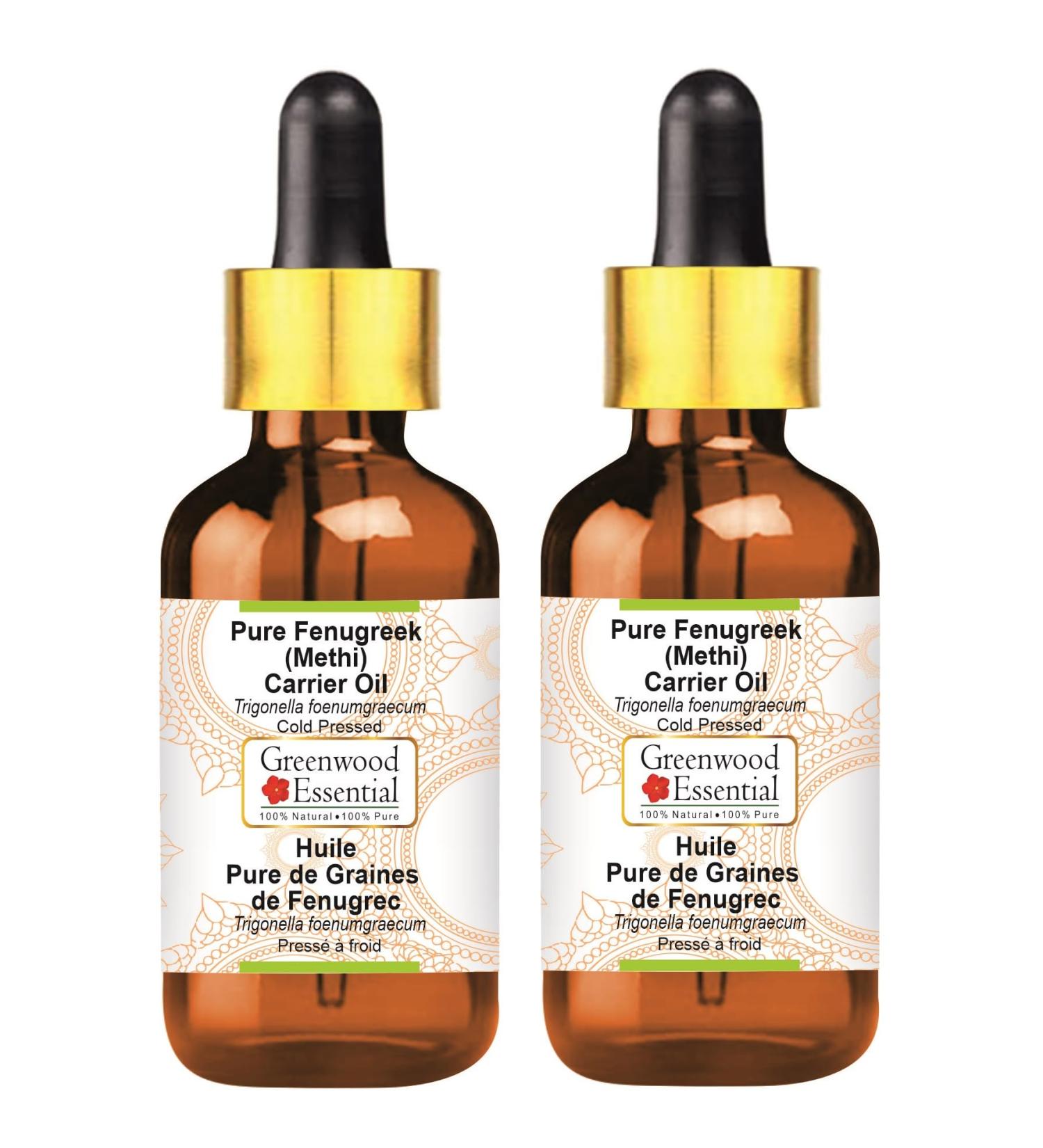 Buy Greenwood Bockshorn Clover (Methi) Carrier Oil - 100ml x 2 | Natural Pure Cold-Pressed Therapeutic Quality with Glass Droppers | International Shipping Available - Buy Online on GoSupps.com