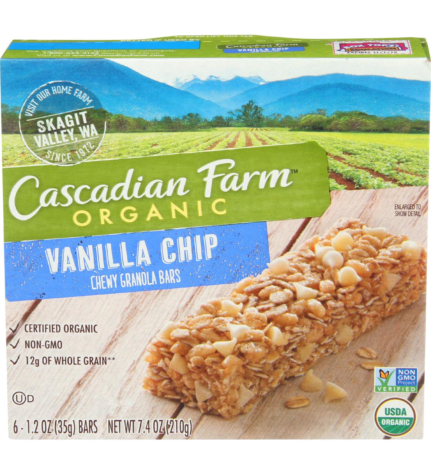 Cascadian Farm Organic Vanilla Chip Bar Granola - 1.2 oz, 6 Pack | Healthy Snack - Buy Online on GoSupps.com