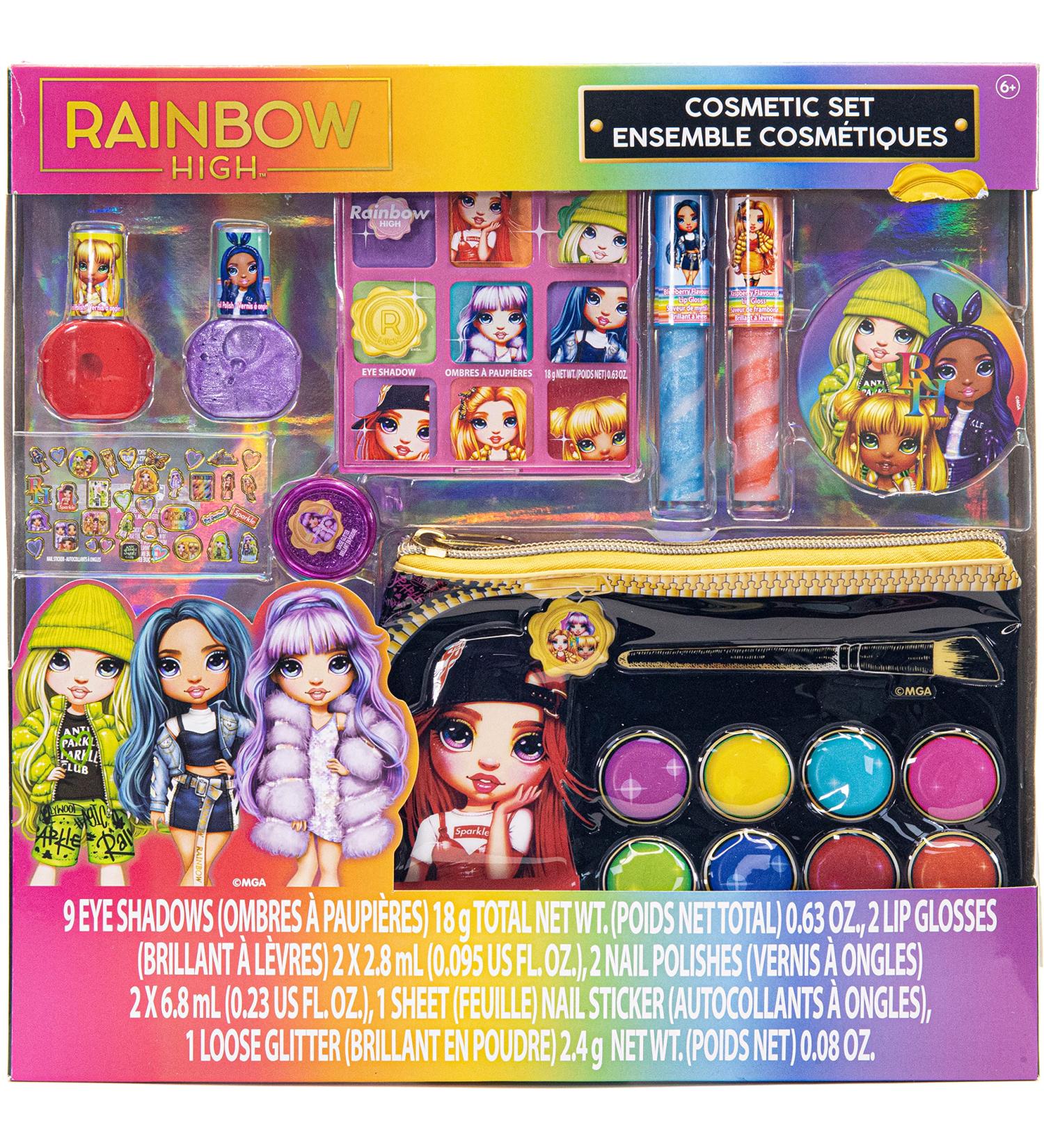 Rainbow High Cosmetic Makeup Set for Kids - Lip Gloss Nail Polish & Eye Shadow Bag - Perfect for Parties & Sleepovers - Ages 6 - Buy Online on GoSupps.com