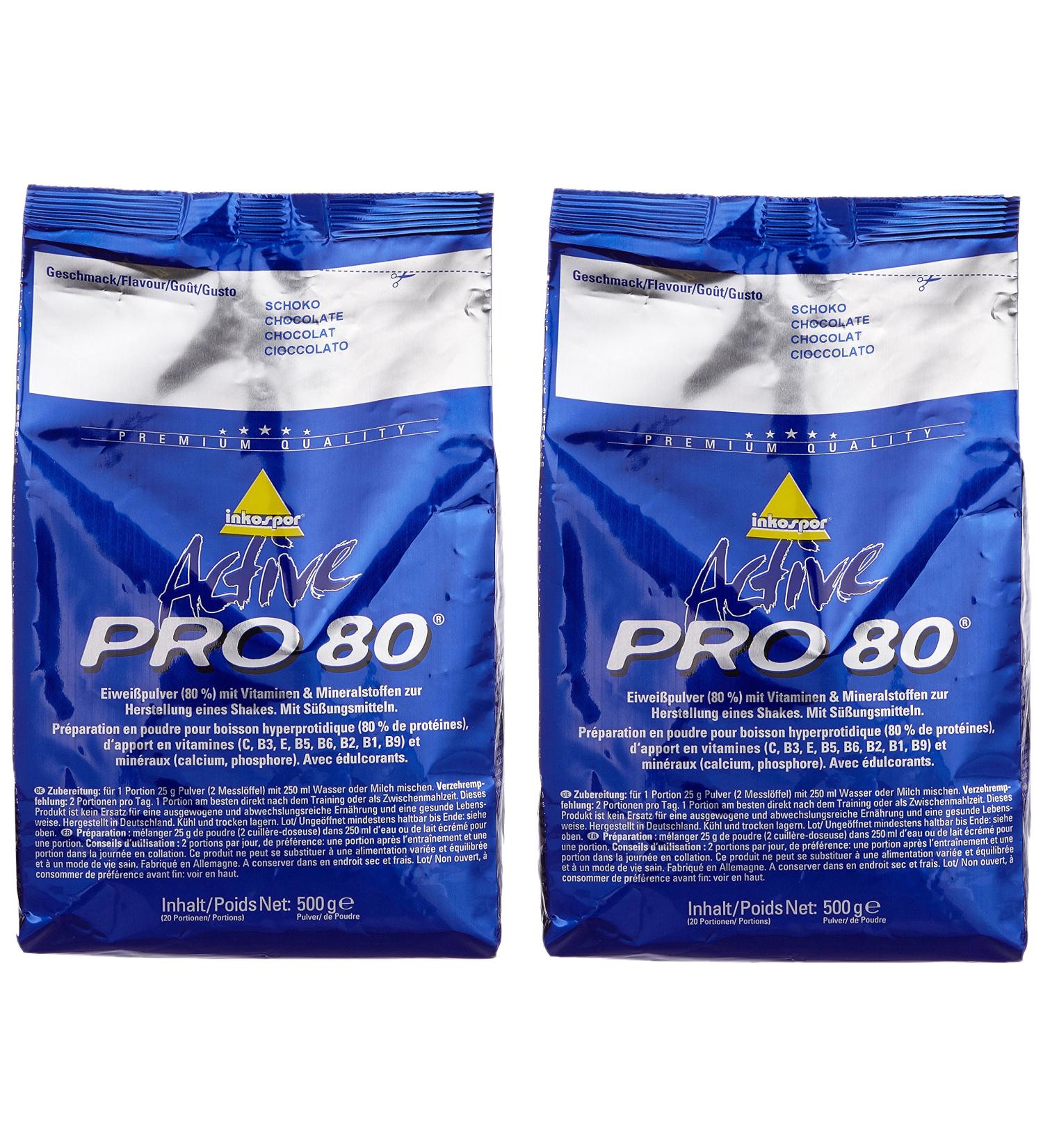 Inkospor Active Proteinshake Pro 80 Bags Double Pack (2 x 500g) Chocolate - High Protein Supplement for Optimal Performance - Buy Online on GoSupps.com