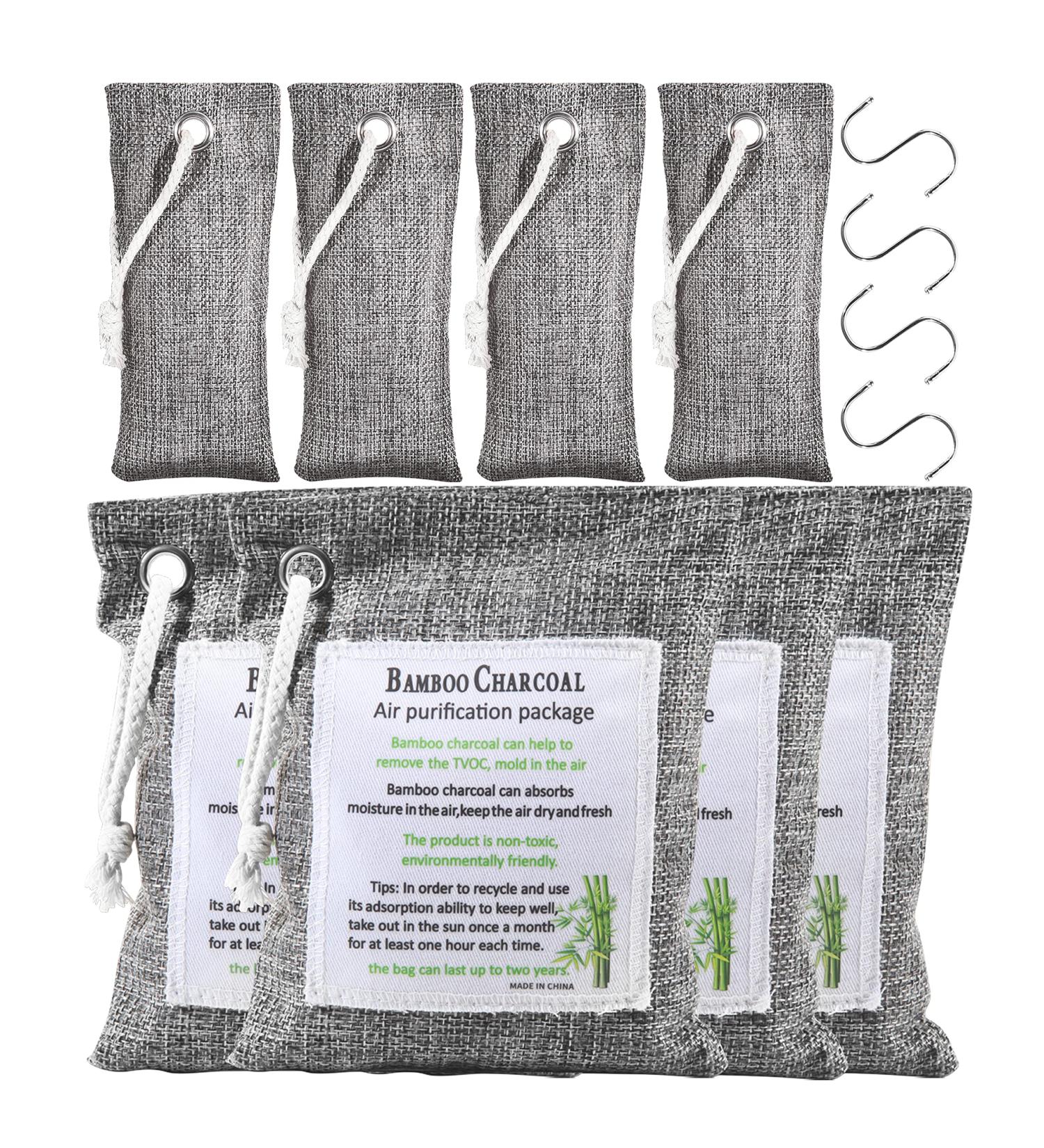 8 Pack Bamboo Charcoal Air Purifying Bags - Nature Activated Odor Eliminator for Closet, Car, Home - Includes Hooks for Easy Use - Buy Online on GoSupps.com