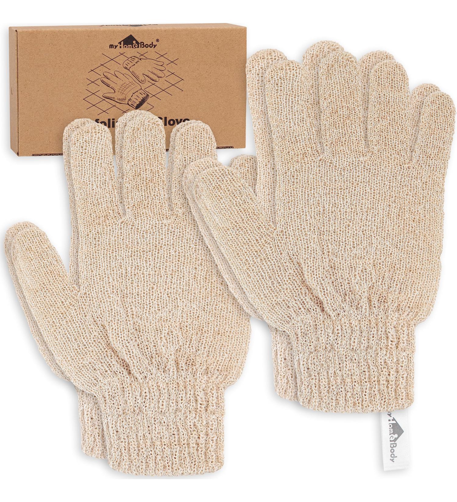 myHomeBody Exfoliating Shower Gloves - 2 Pairs Beige Bath Gloves for Dead Skin Removal | Best Exfoliating Gloves for Women - Buy Online on GoSupps.com