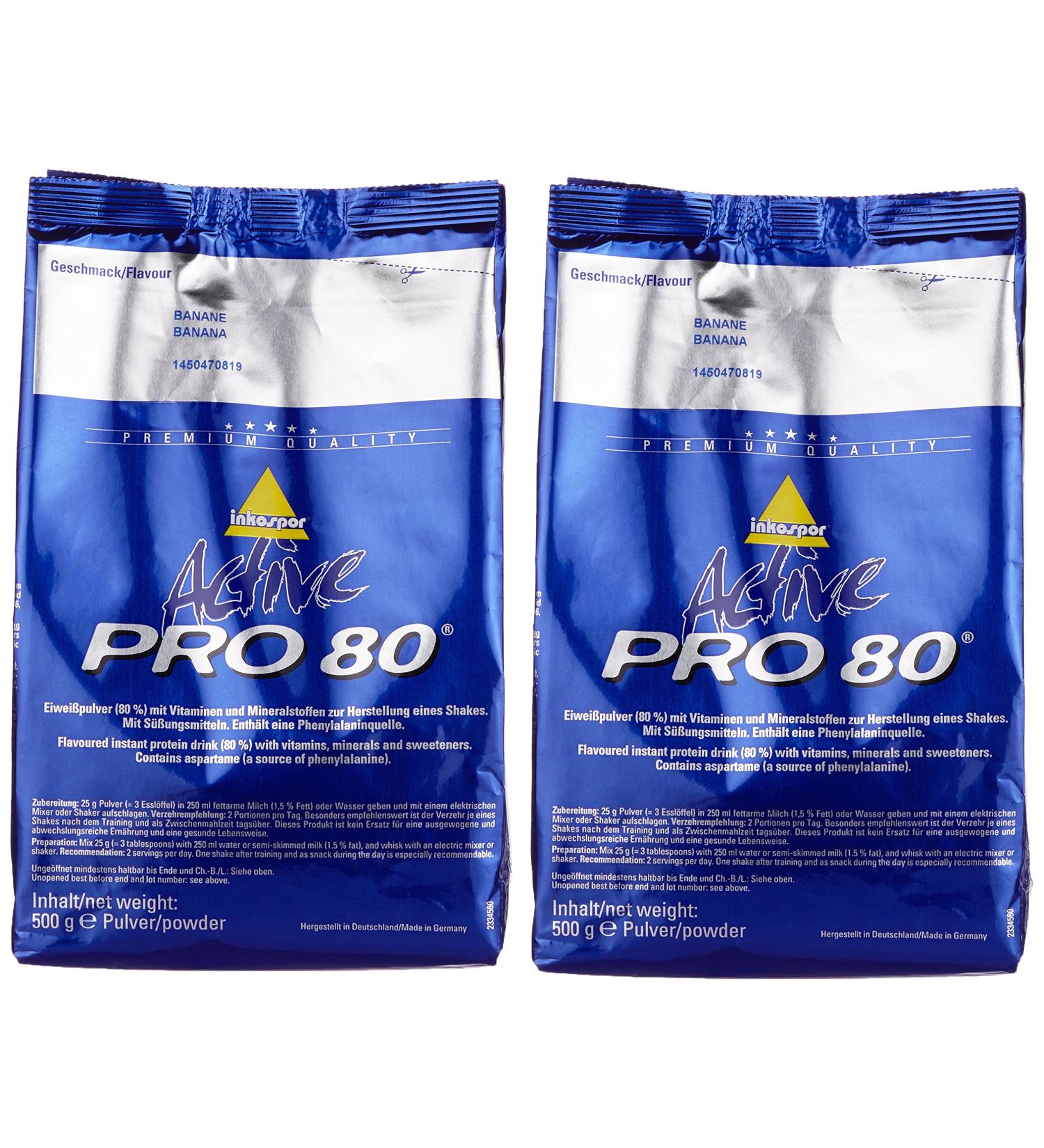 Inkospor Active Proteinshake Pro 80 Bags Double Pack (2 x 500g) Banana - Buy 1kg for Optimal Nutrition | International Shipping Available - Buy Online on GoSupps.com