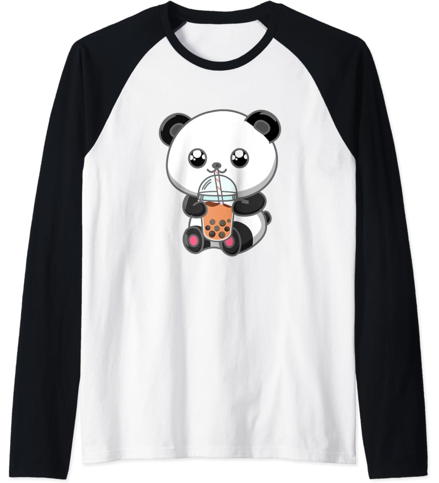Boba Tea Bubble Tea Kawaii Japanese Lover Panda Anime Otaku Raglan Baseball Tee