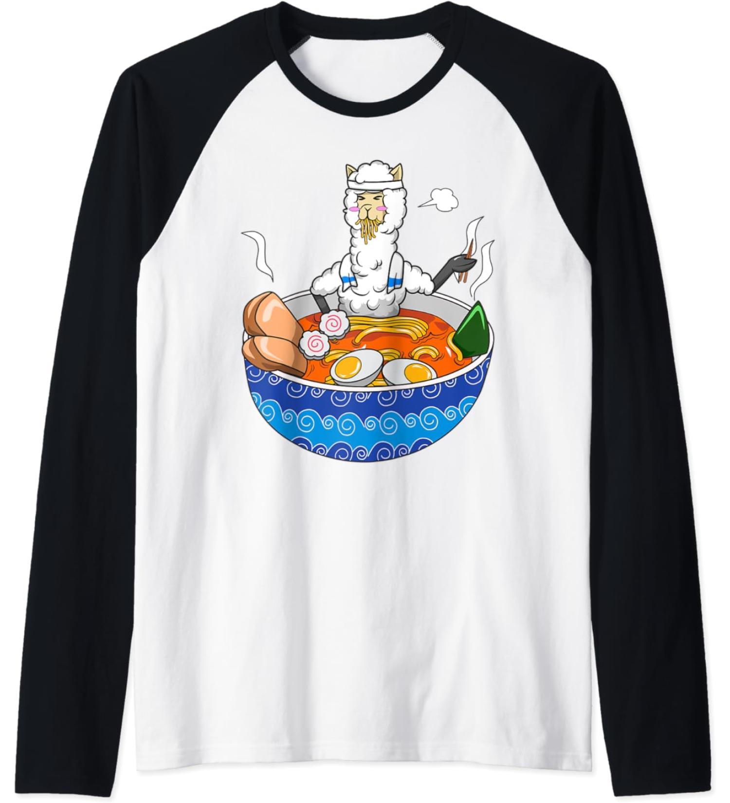 Japanese Kawaii Llamen Ramen Noodle Chillin Bowl Raglan Baseball Tee