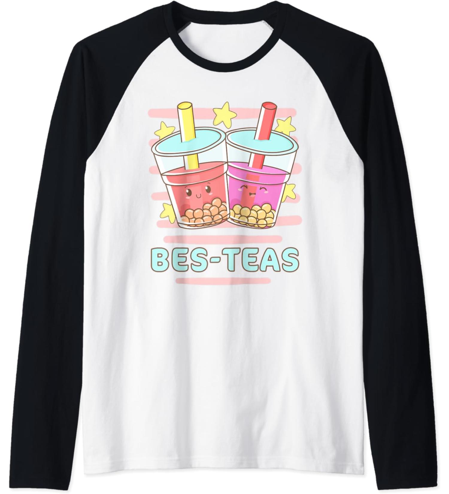 Kawaii Boba Bes-Teas Besties Best Friends Bubble Tea Raglan Baseball Tee
